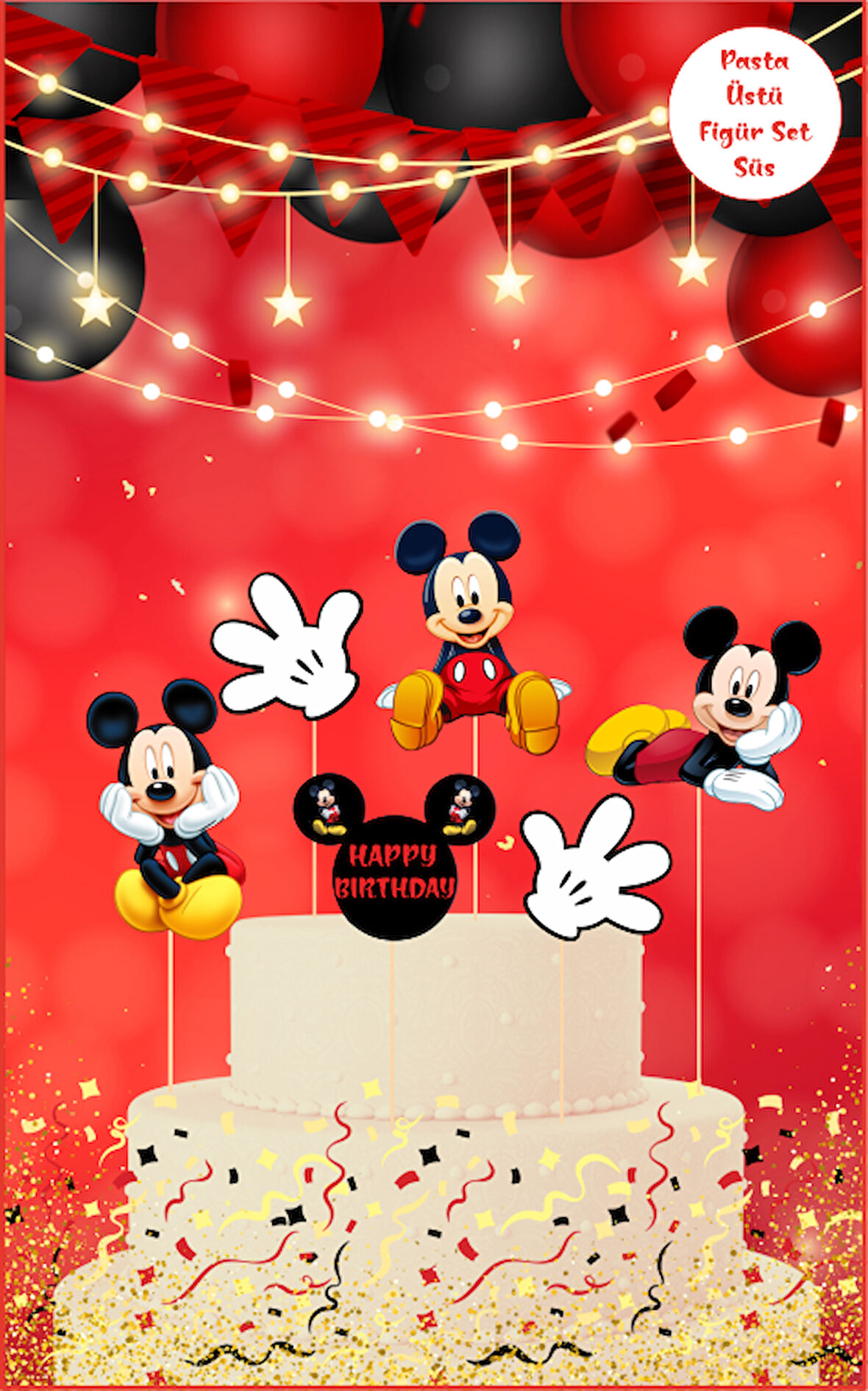 Mickey Mouse Temalı Pasta Üstü Figür Set