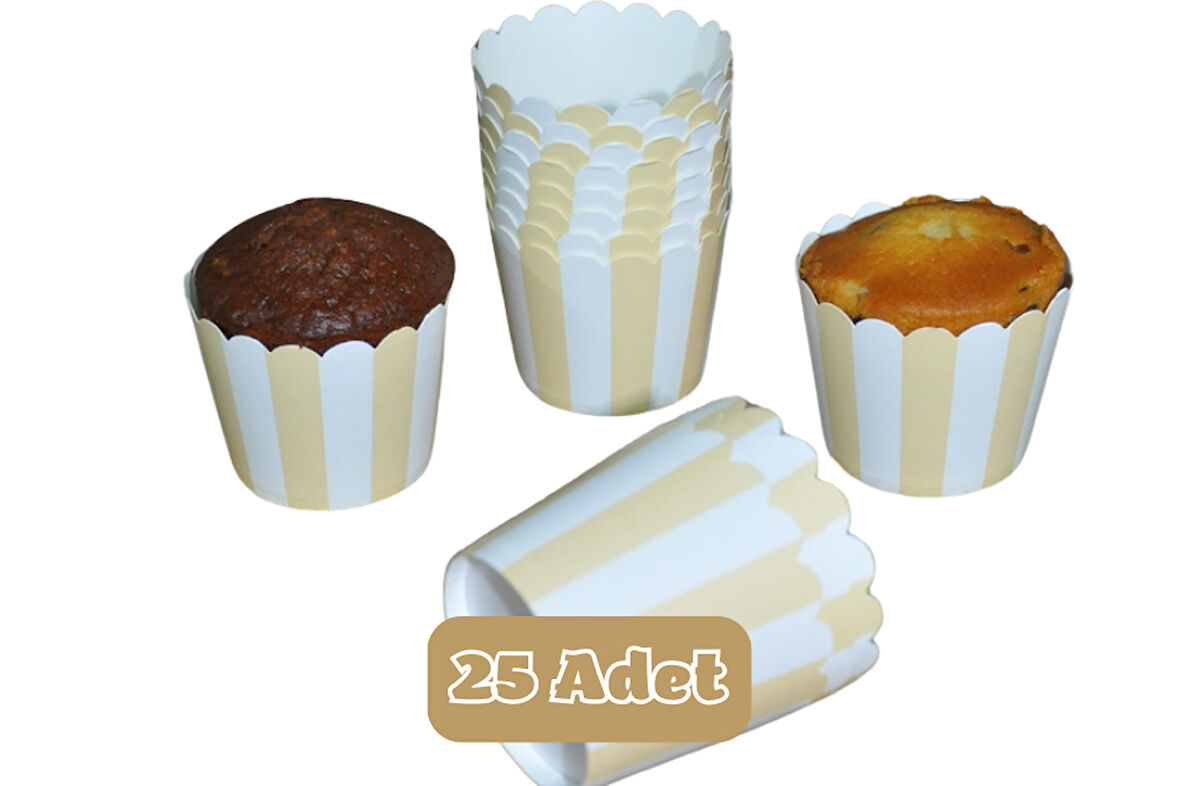 Krem Beyaz Çizgili Cupcake Muffin Kalıbı