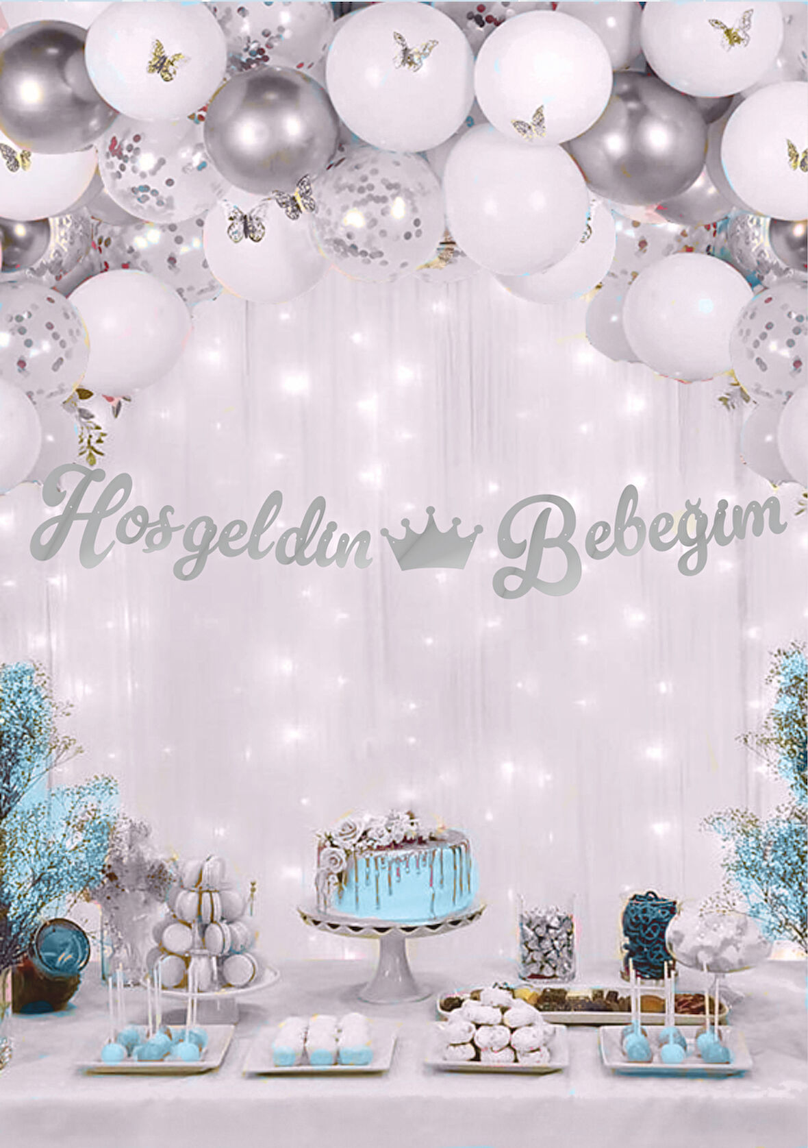 Hoşgeldin Bebeğim Gümüş Kaligrafi Banner