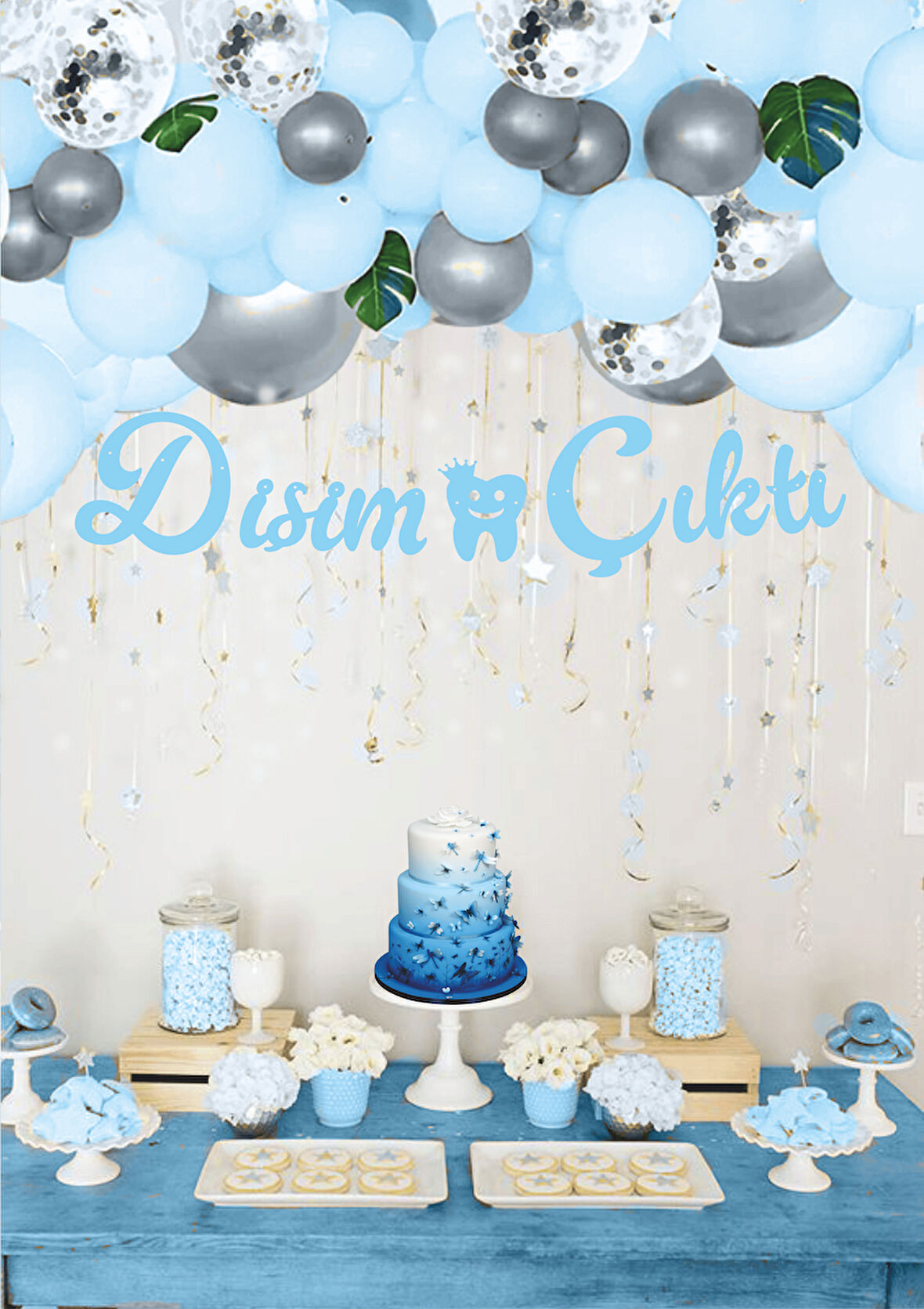 Dişim Çıktı Mavi Kaligrafi Banner
