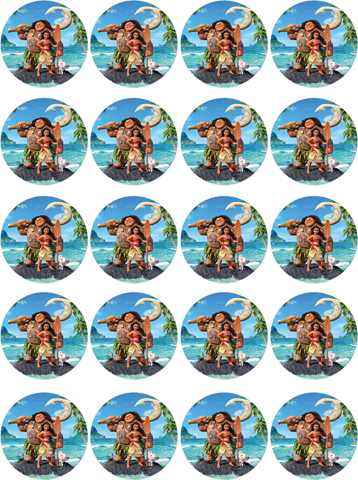 Moana Yenilebilir Yuvarlak Kurabiye Resim Baskı