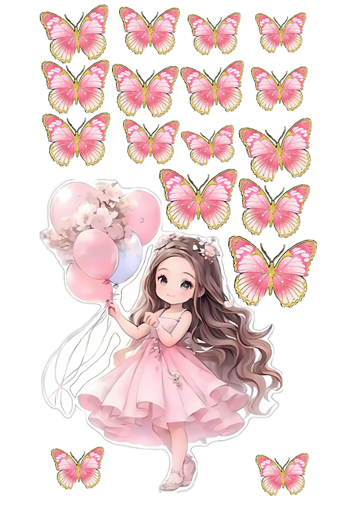 Kelebek ve Kız Yenilebilir Cupcake ve Pasta Resim Baskı