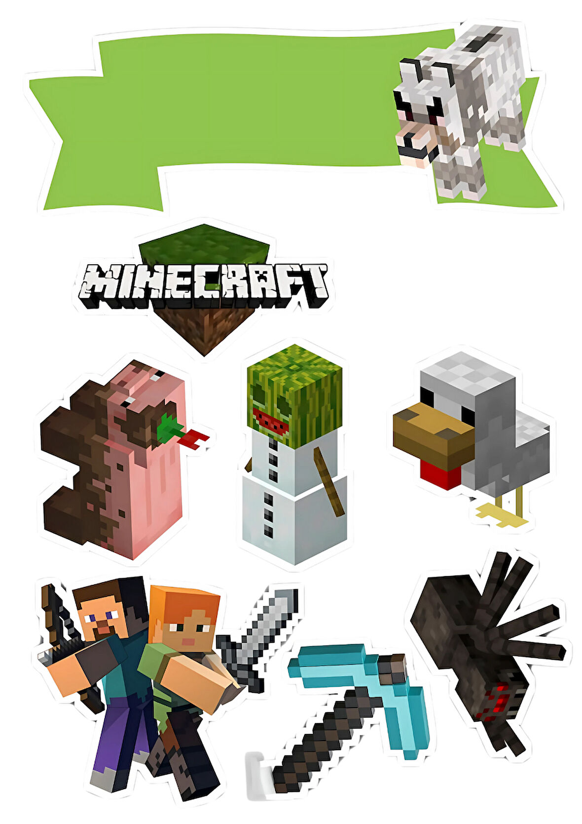 Minecraft Yenilebilir Cupcake ve Pasta Resim Baskı