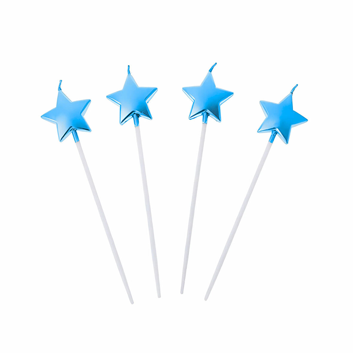Mavi Metalik Yıldız Mum 4 lü
