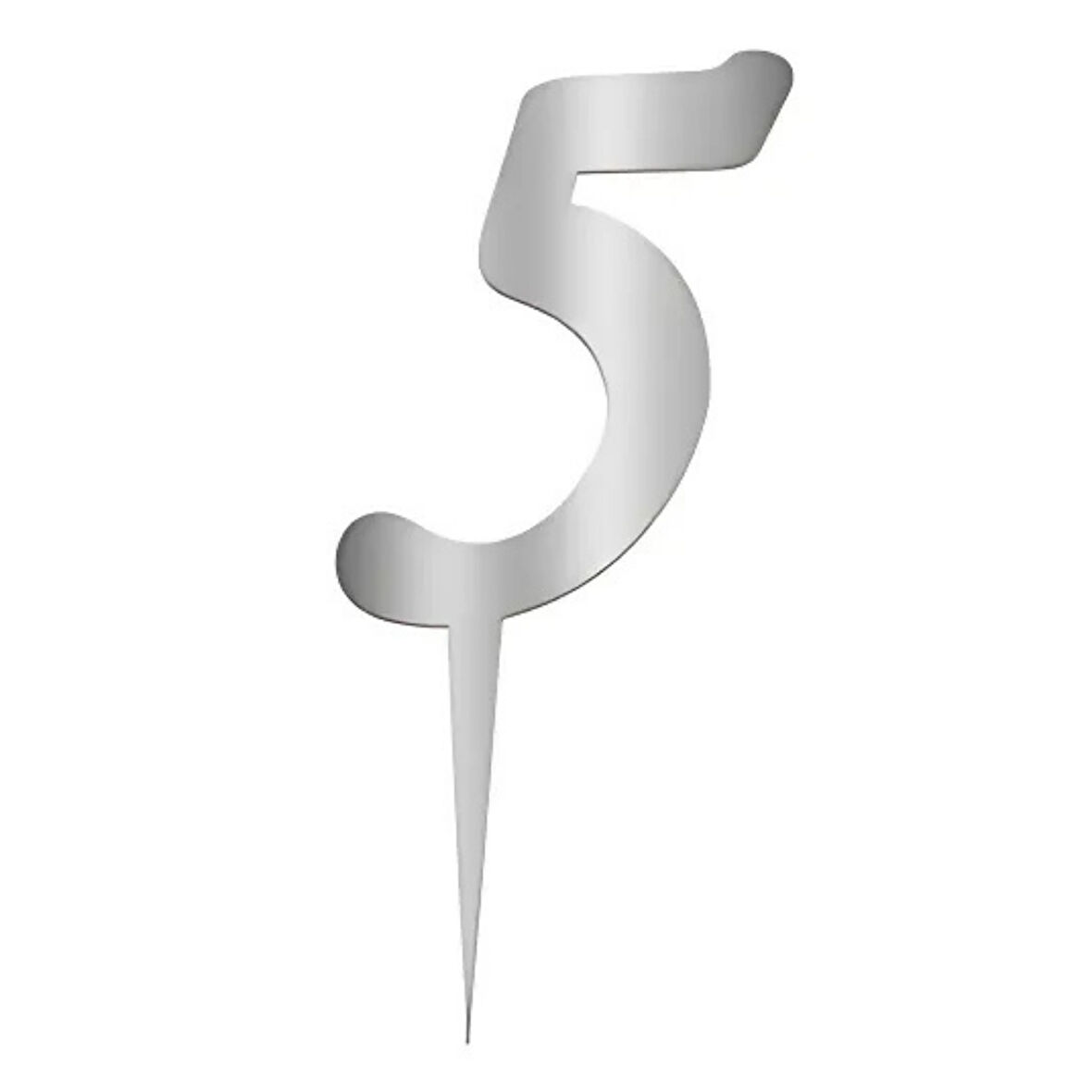 5 Rakam Gümüş Pleksi Pasta Süsü 7 cm