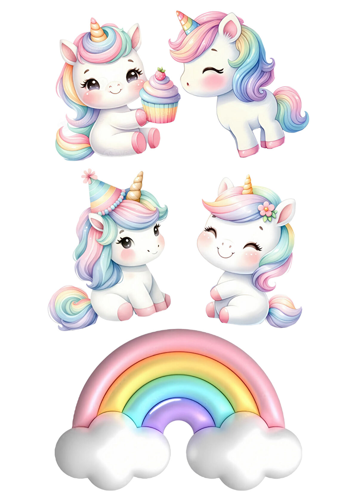 Unicorn Yenilebilir Cupcake ve Pasta Resim Baskı