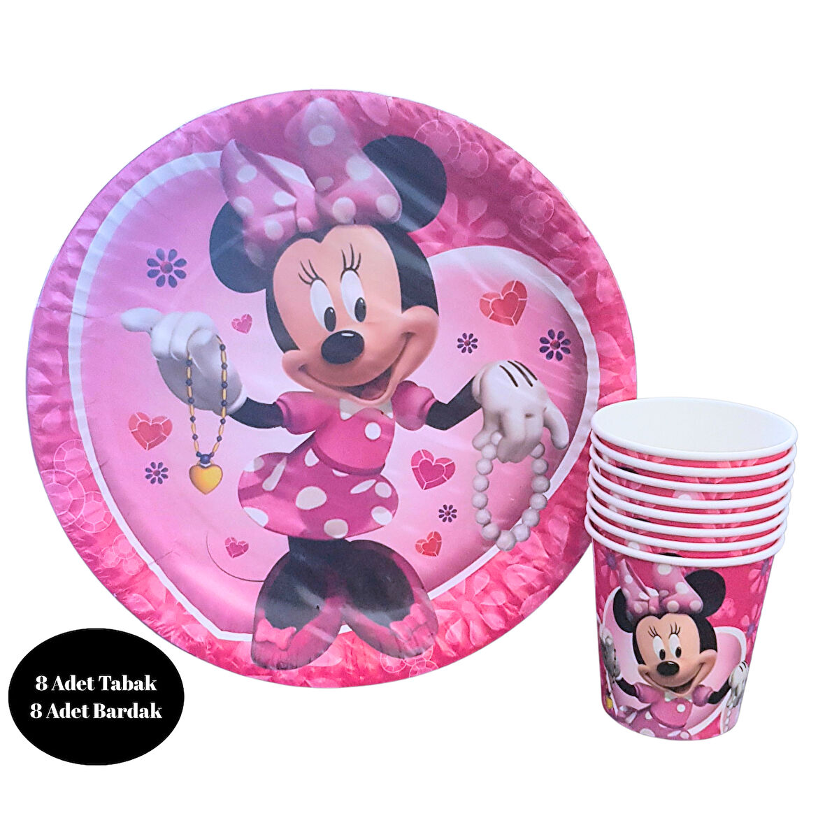 Minnie Mouse Karton Tabak Bardak 8 li Set