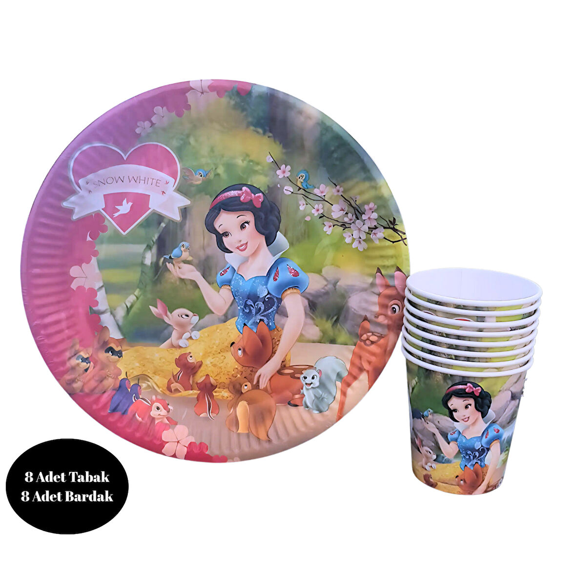 Pamuk Prenses Karton Tabak Bardak 8 li Set