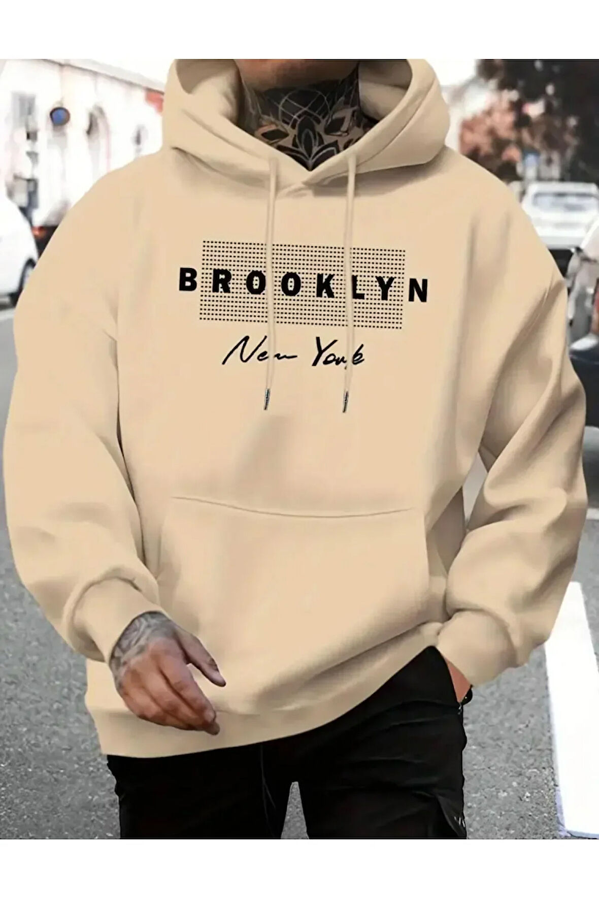 Brooklyn Baskılı Kapüşonlu Sweatshirt