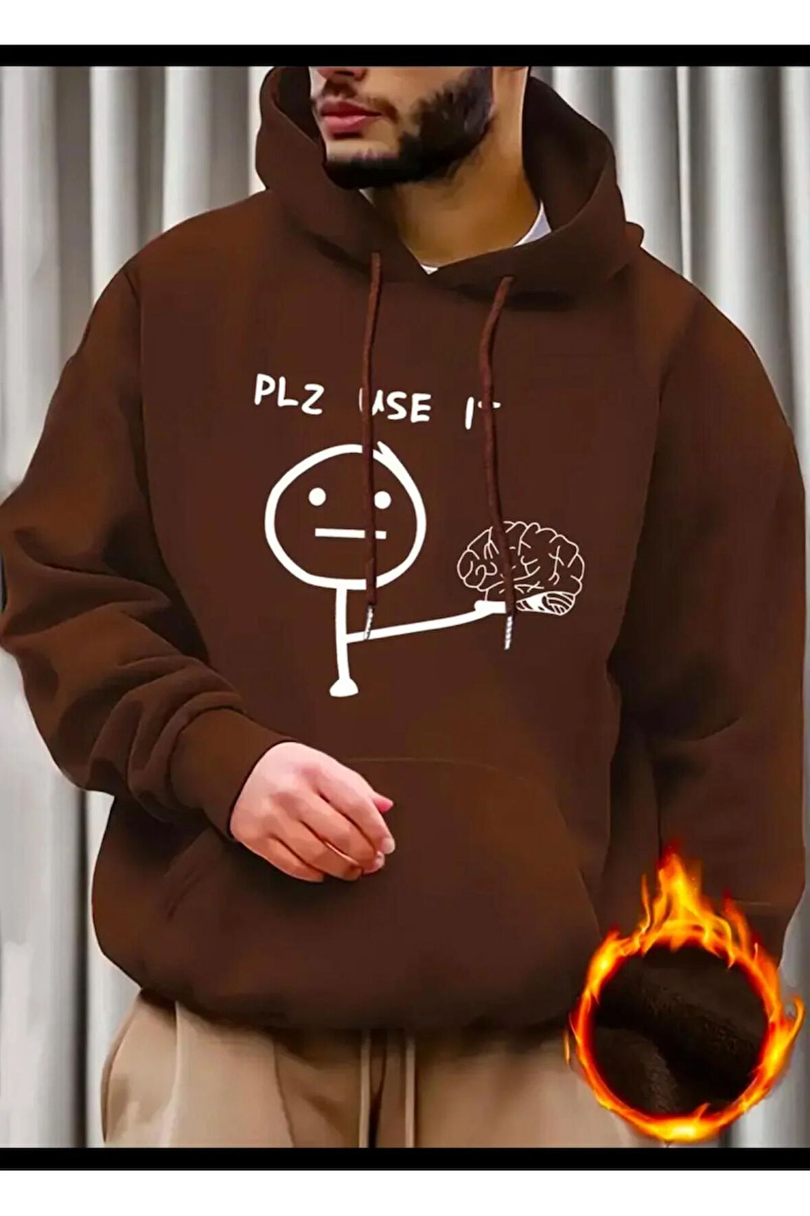PLZ USE IT Baskılı Kapüşonlu Sweatshirt