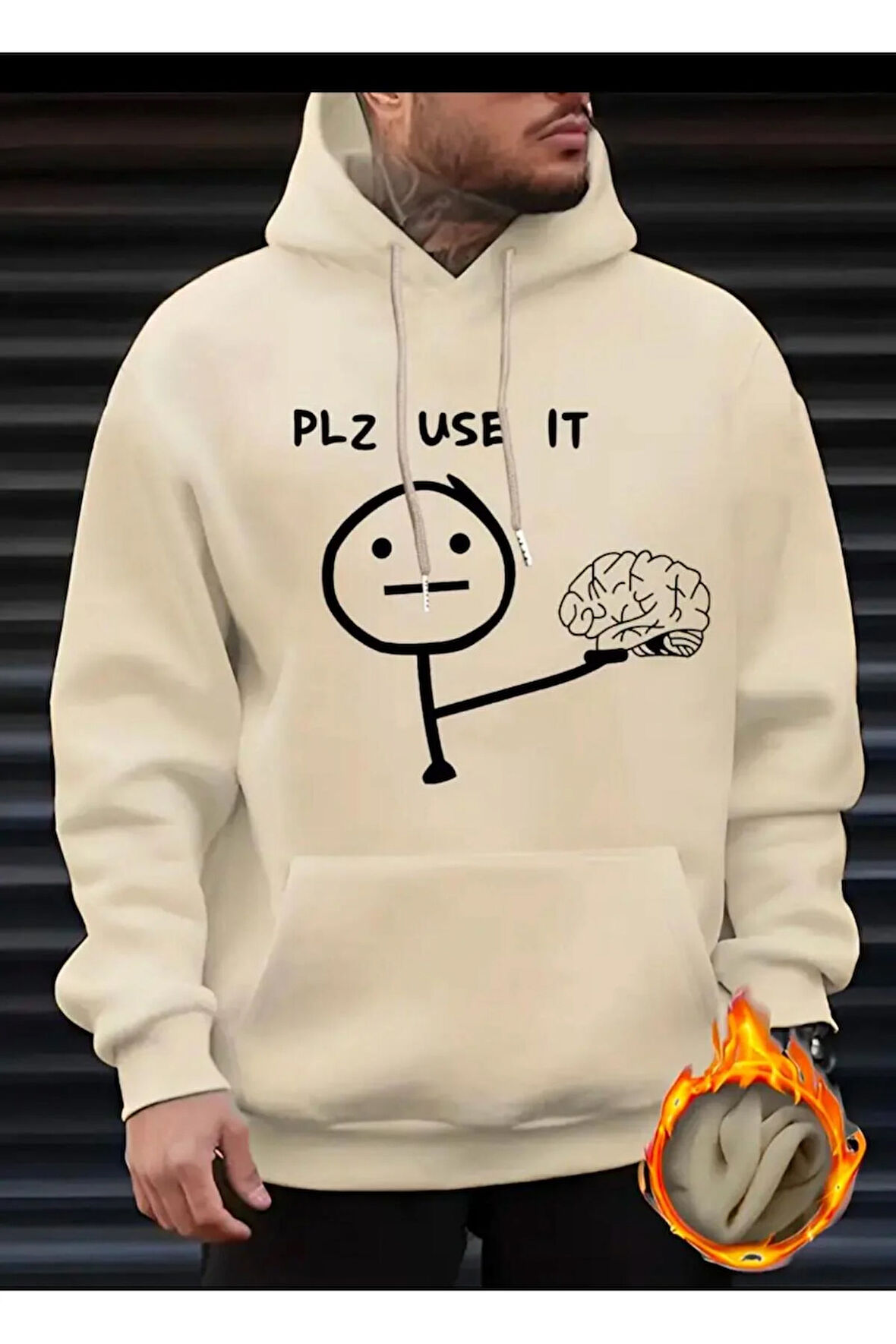 PLZ USE IT Baskılı Kapüşonlu Sweatshirt