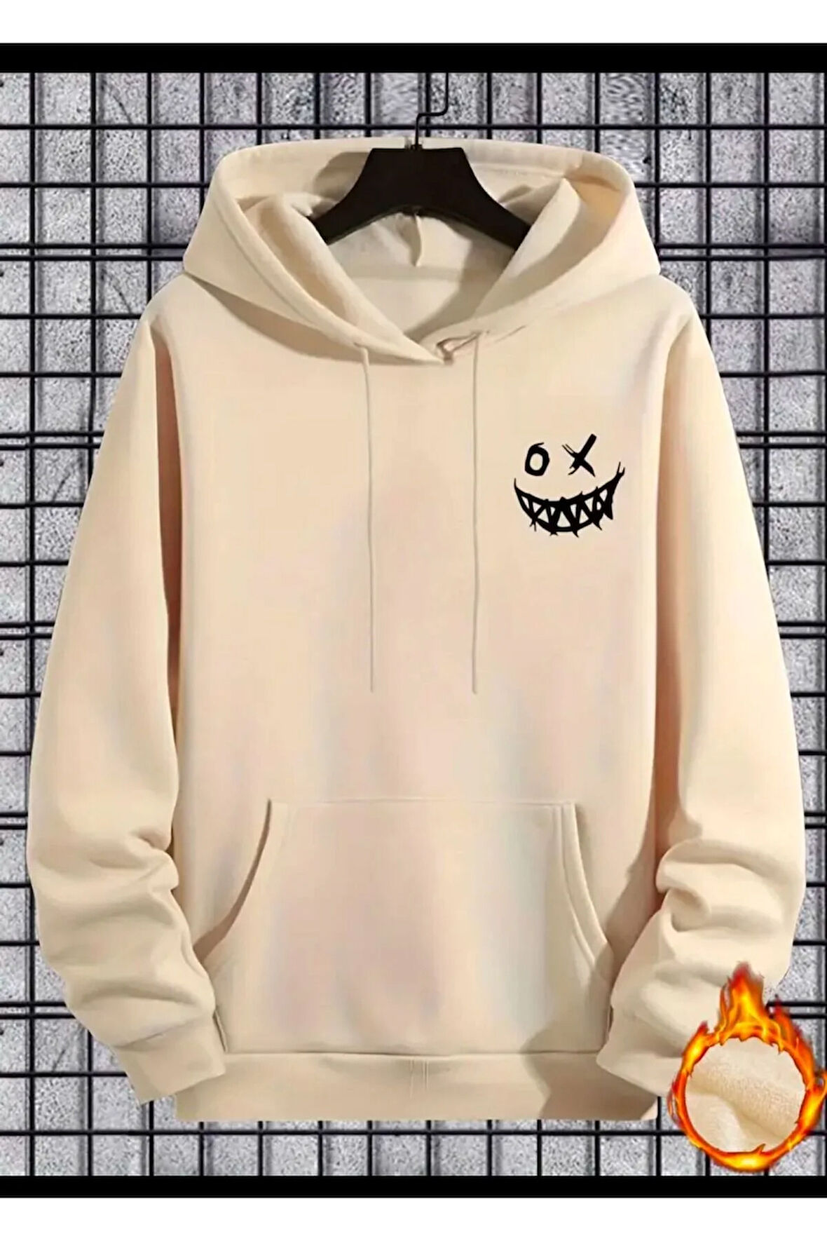 Gülümseyen Yüz Baskılı Kapüşonlu Sweatshirt