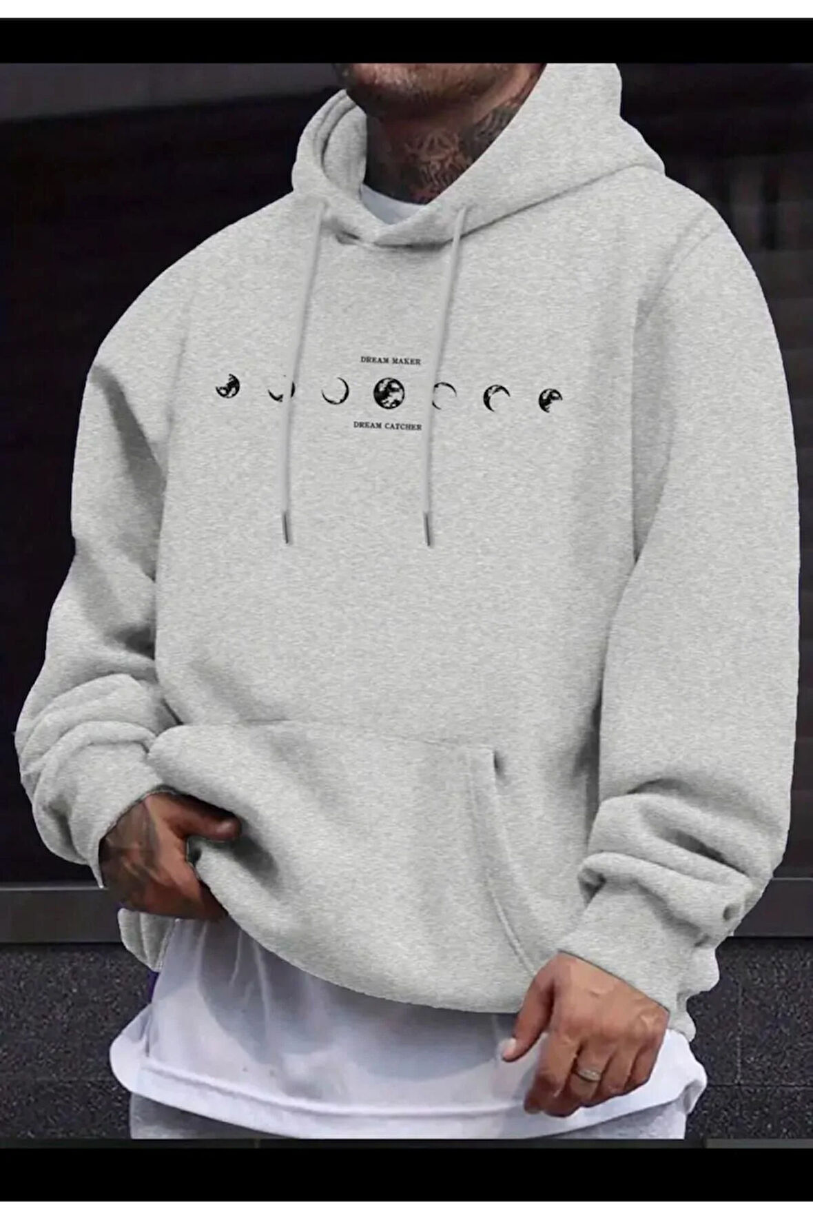 Ayın Evreleri Baskılı Kapüşonlu Sweatshirt