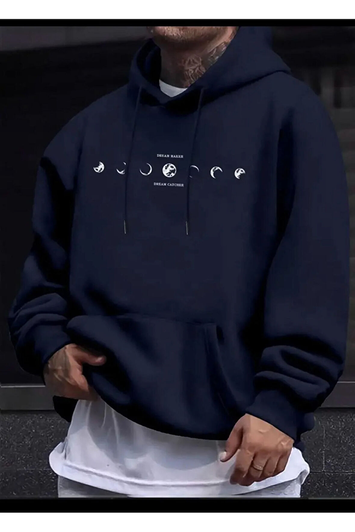 Ayın Evreleri Baskılı Kapüşonlu Sweatshirt