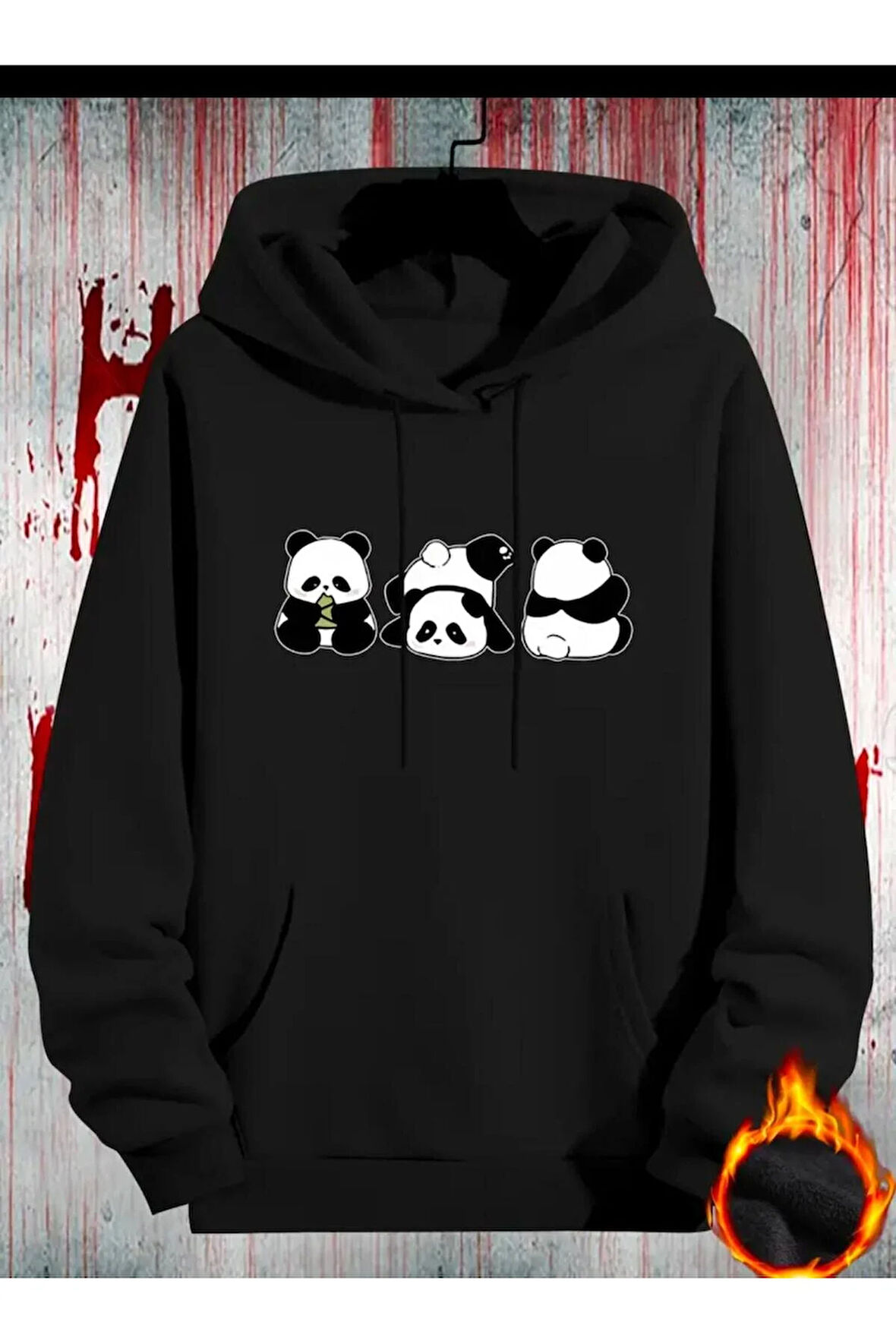 Sevimli Pandalar Baskılı Kapüşonlu Sweatshirt