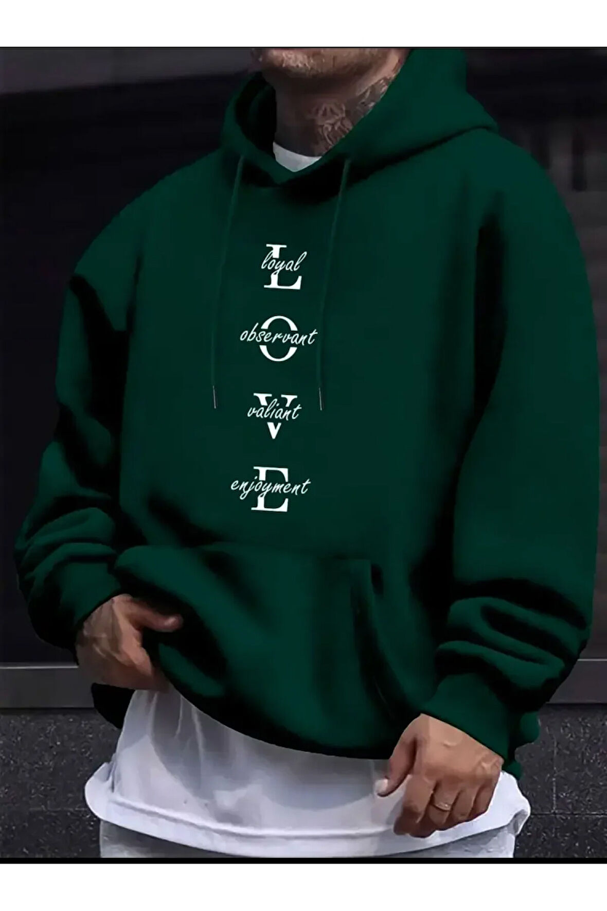 Love Baskılı Kapüşonlu Swatshirt