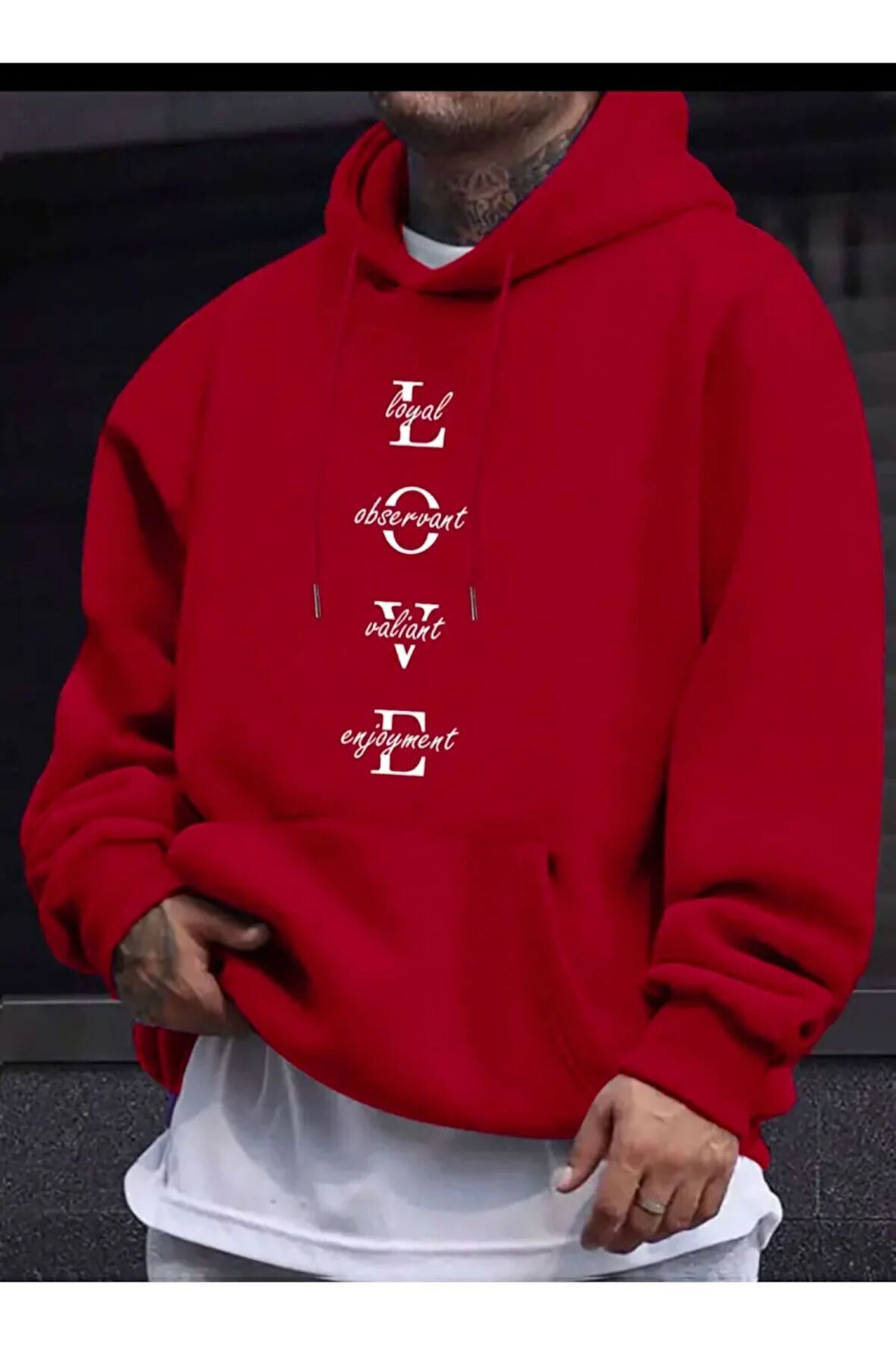 Love Baskılı Kapüşonlu Swatshirt