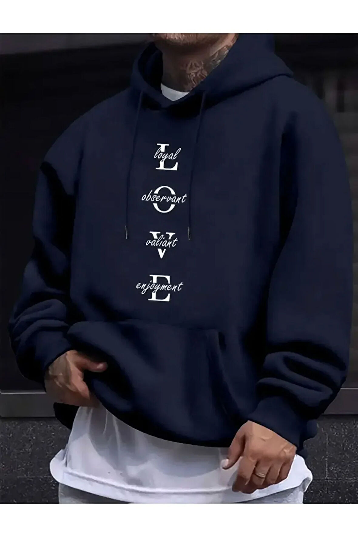 Love Baskılı Kapüşonlu Swatshirt