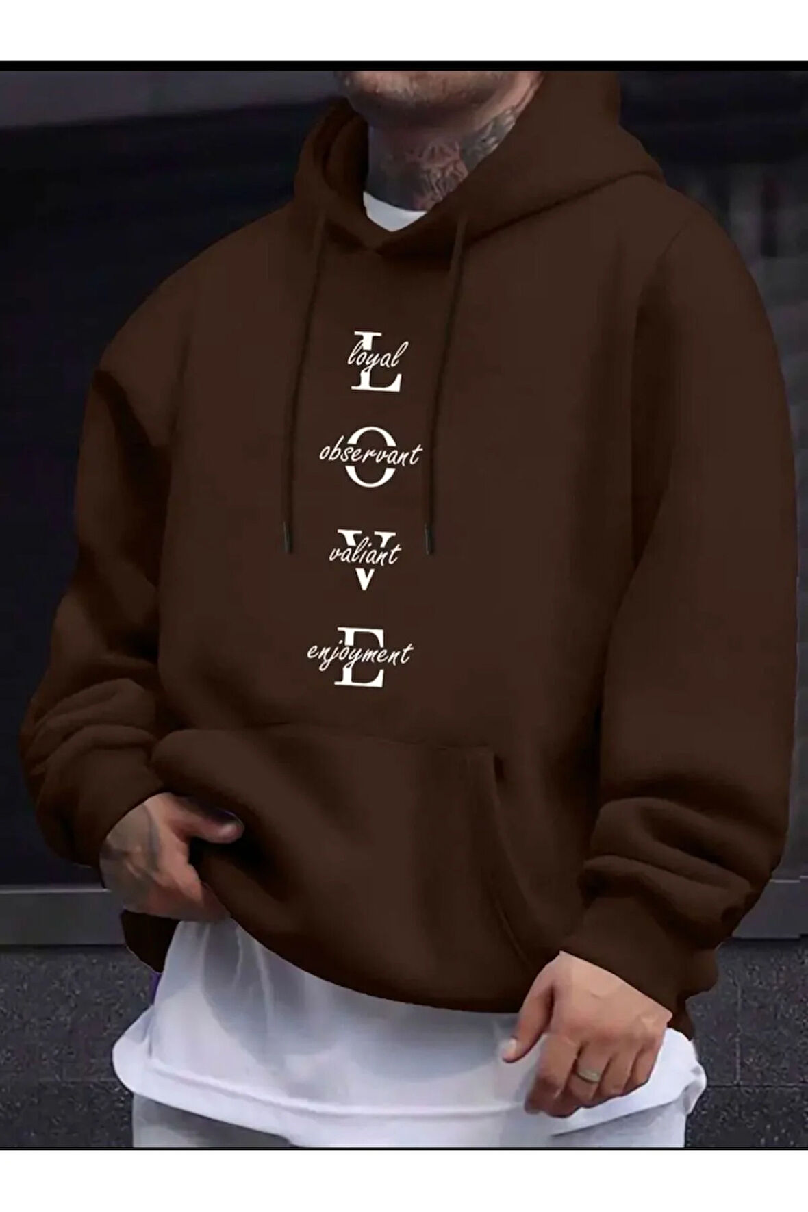 Love Baskılı Kapüşonlu Swatshirt