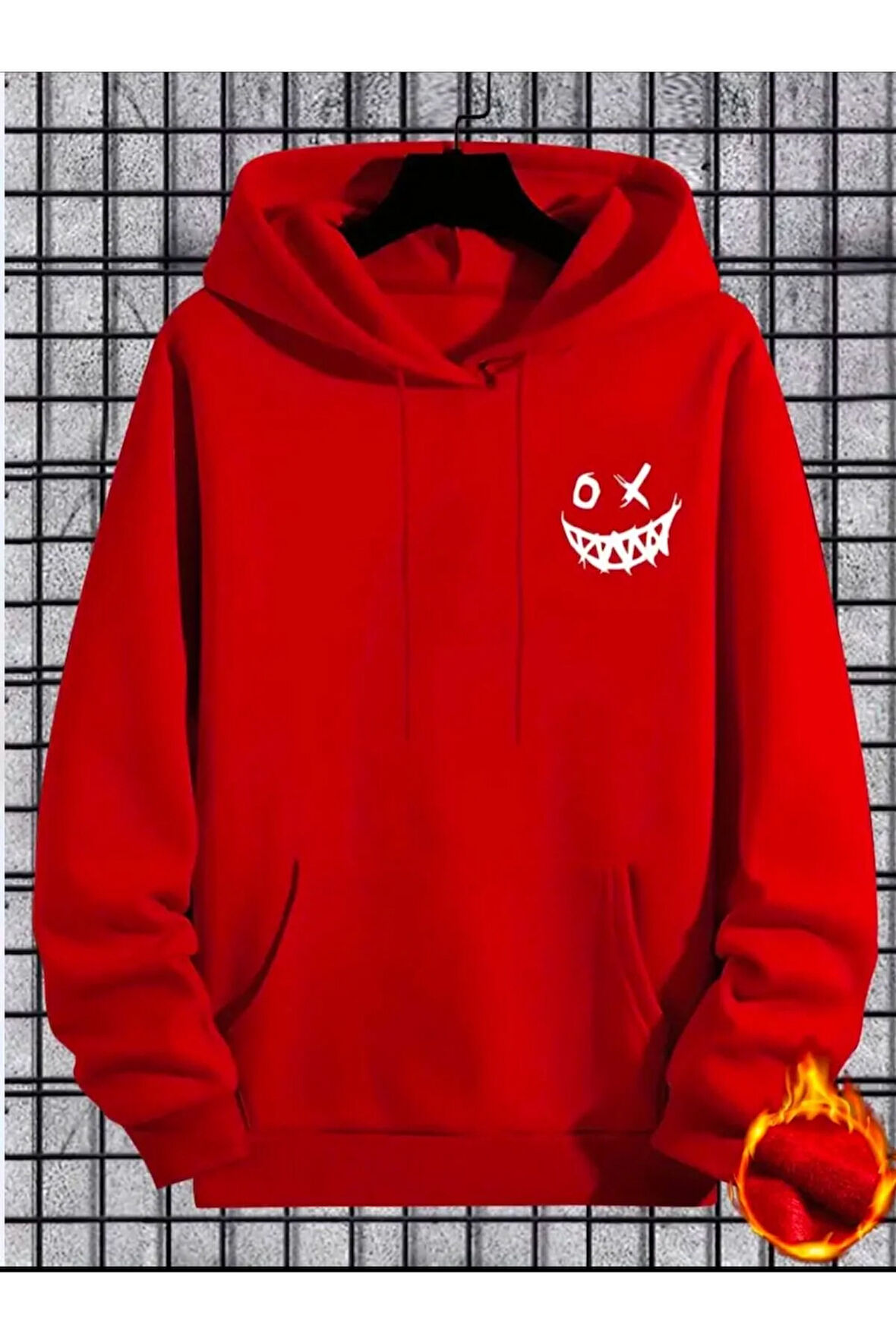 Gülümseyen Yüz Baskılı Kapüşonlu Sweatshirt