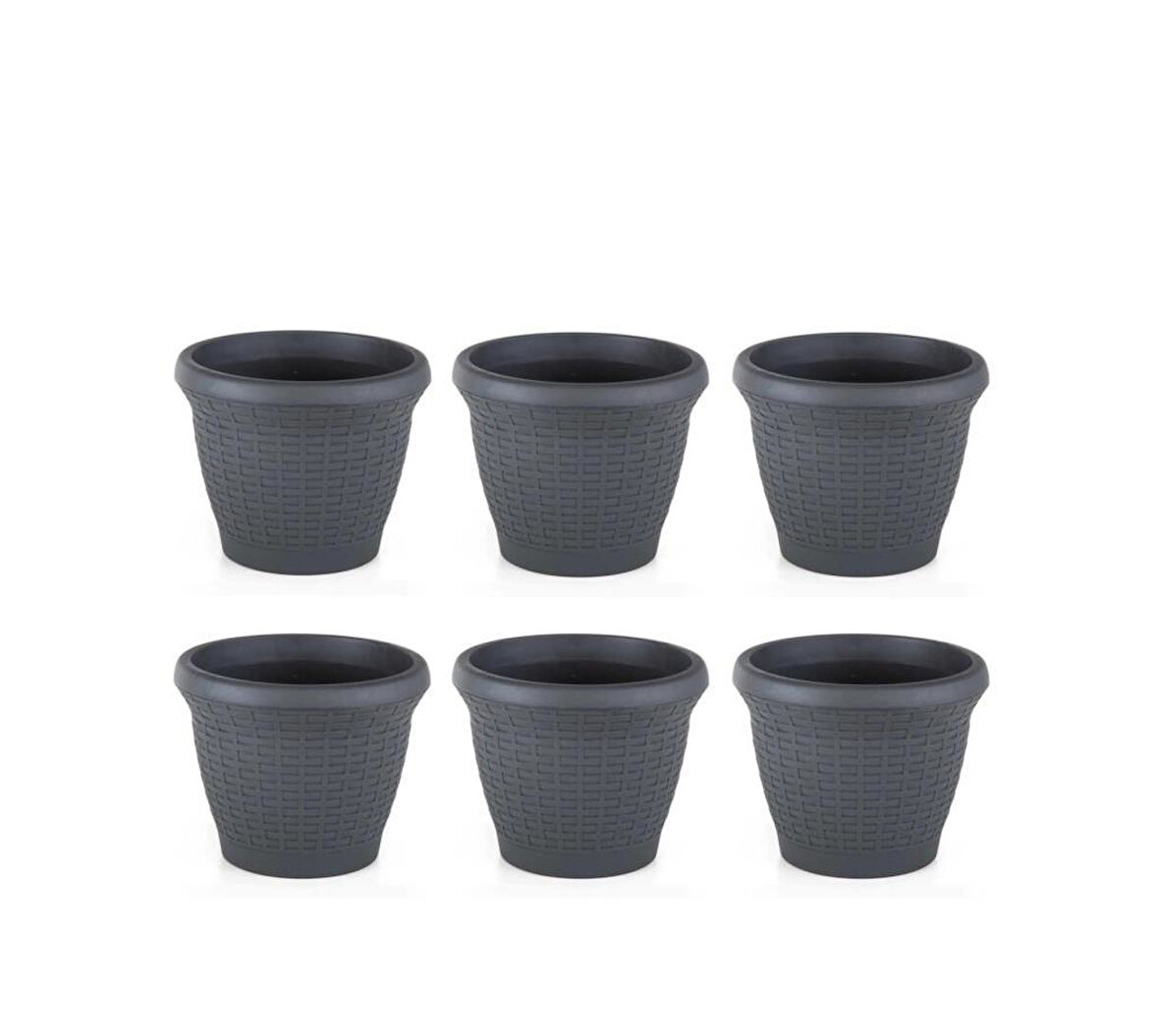 Omnipazar SO-HS02 Plastik Hasır Desenli Saksı 6 lt Antrasit 6 Adet
