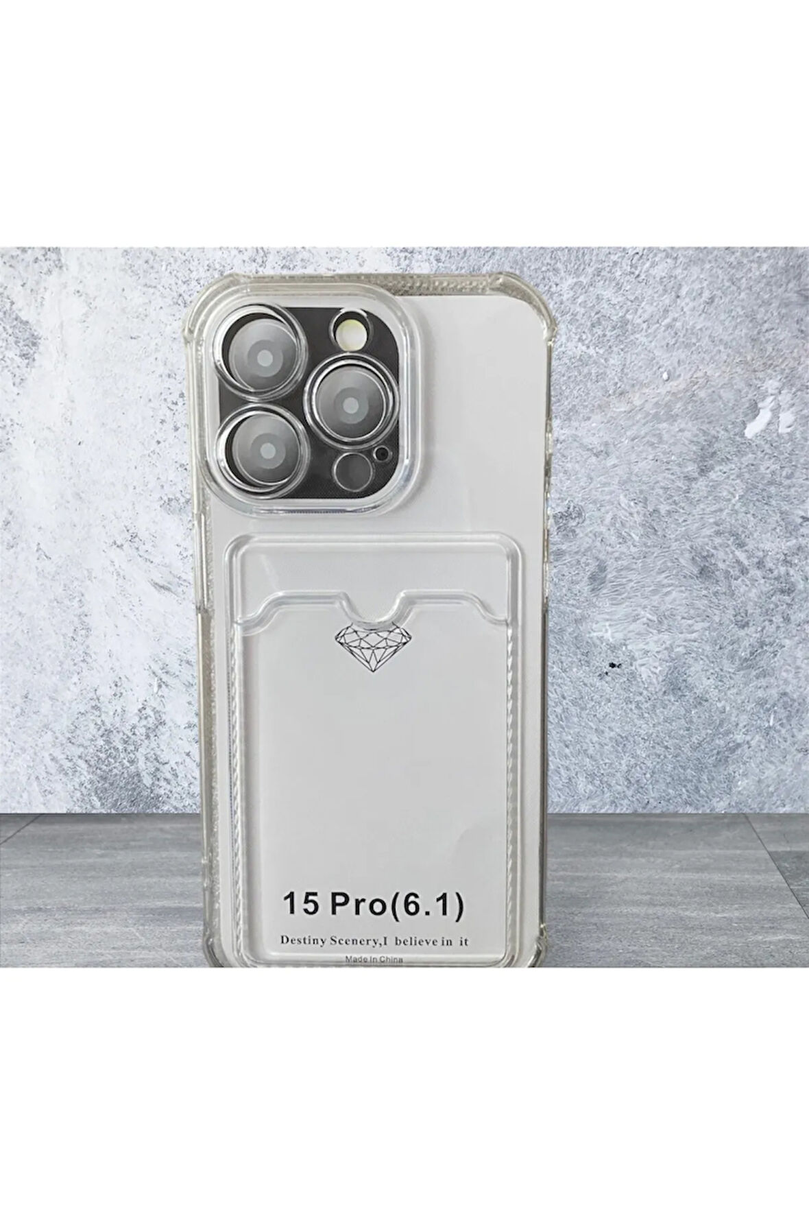 İPHONE 15 PRO UYUMLU KARTLIKLI ŞEFFAF SİLİKON KILIF