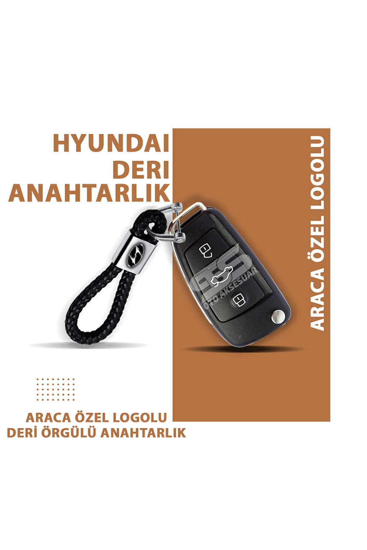 Hyundai Gerçek Deri Örgü Anahtarlık