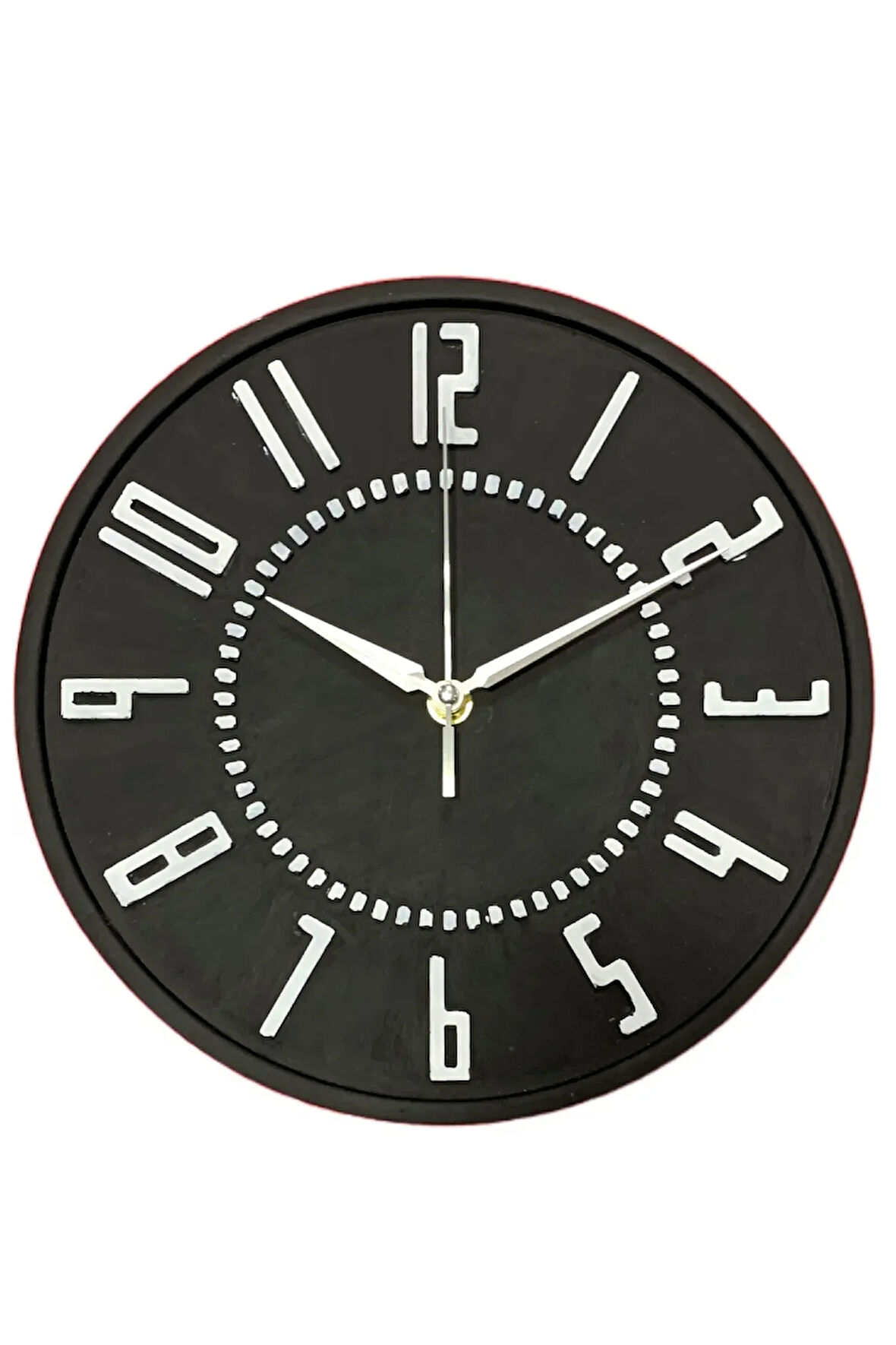 Dekoratif Renkli Daire Beton Duvar Saati 26 Cm - Siyah