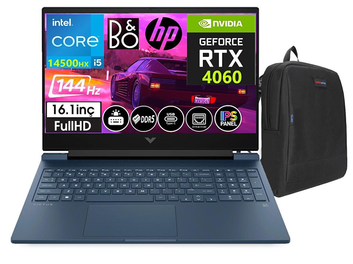 HP Victus 16-R1057NT Intel Core i5-14500HX 64GB DDR5 Ram 2TB SSD 8GB RTX4060 16.1 İnç 144Hz IPS FHD Freedos Taşınabilir Bilgisayar VCS9J260EA09+WeblegelsinÇanta