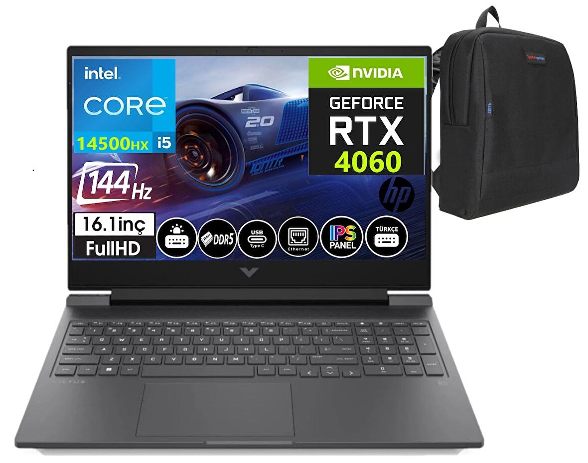Hp Victus 16-R1056NT 14.nesil Intel I5-14500HX 16GB DDR5 Ram 512GB SSD 8GB RTX4060 16.1 İnç 144Hz IPS FHD Freedos Taşınabilir Bilgisayar VCS9J258EA01+WeblegelsinÇanta