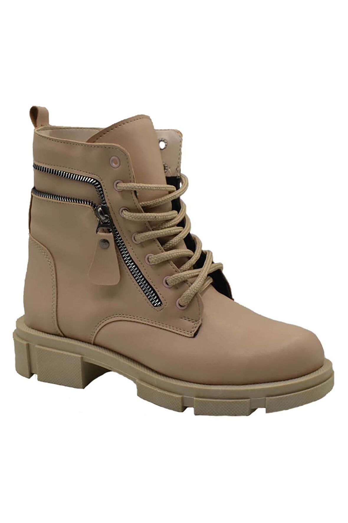 Kadın Fermuar Aksesuarlı Bağcıklı Bot