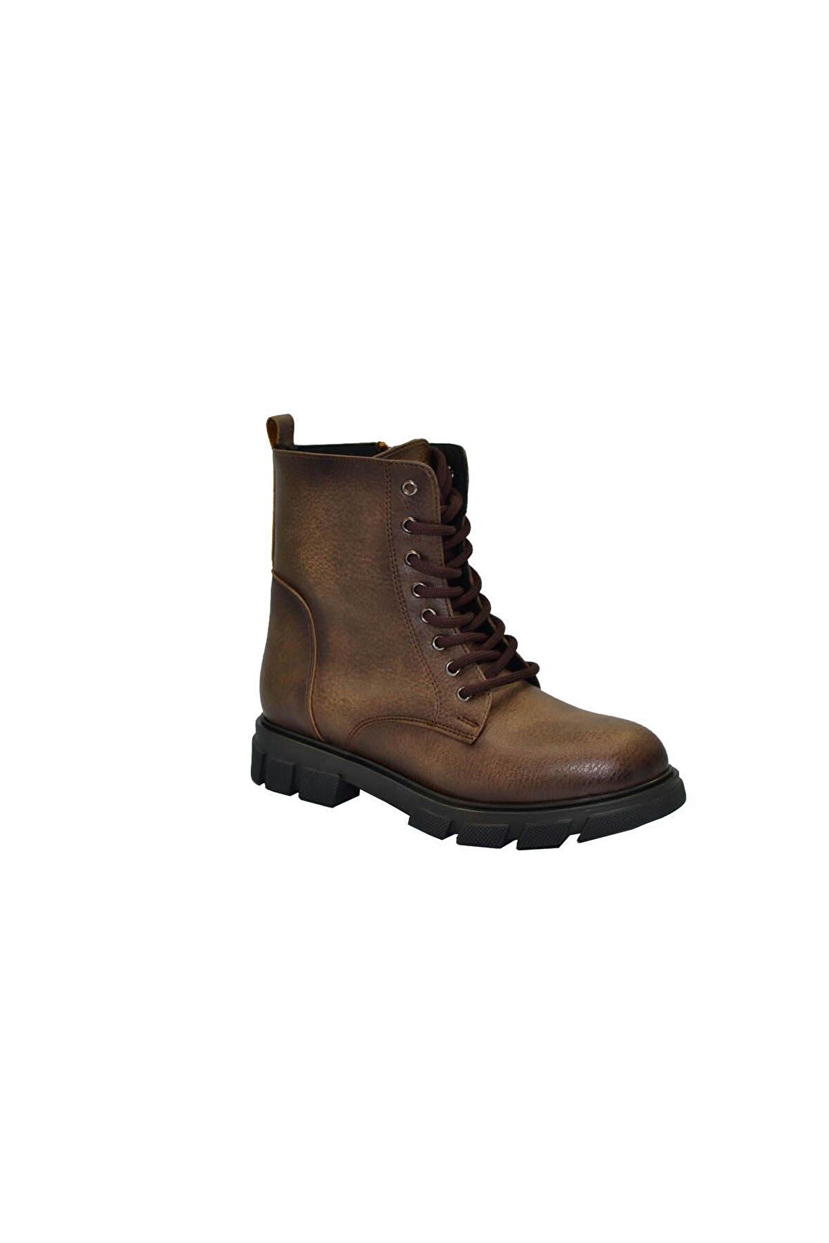 Kadın Haki Zümrüt Mat Deri Yandan Fermuarlı Bağcıklı Bot