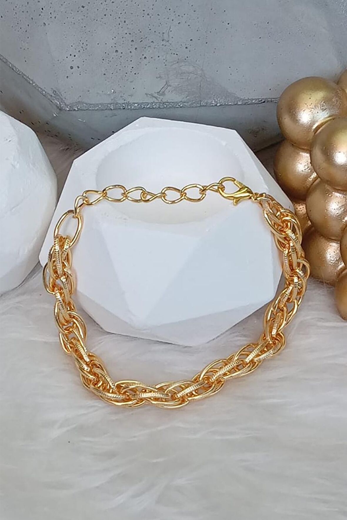 Çelik Tek Sıra Kararmaz Kalın Zincir Gold Halhal 23 cm