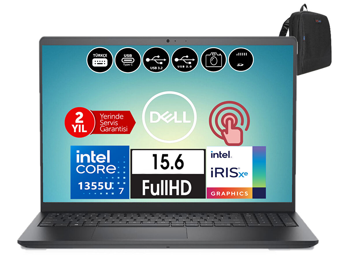 Dell Inspiron 3530 Intel Core İ7-1355U 64GB 512GB SSD Fhd 15.6" Dokunmatik Fredos Taşınabilir Bilgisayar WI35301018TU17+ZETTAÇANTA