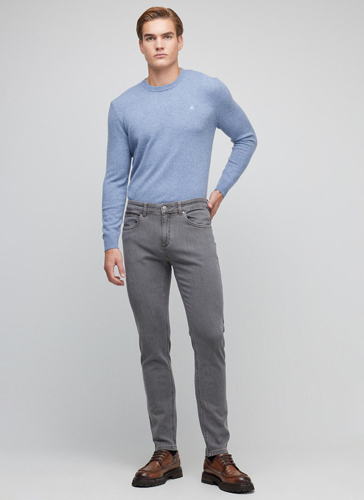 Normal Bel Normal Paça Slim Fit Gri Erkek Pantolon BBFW23MPT003