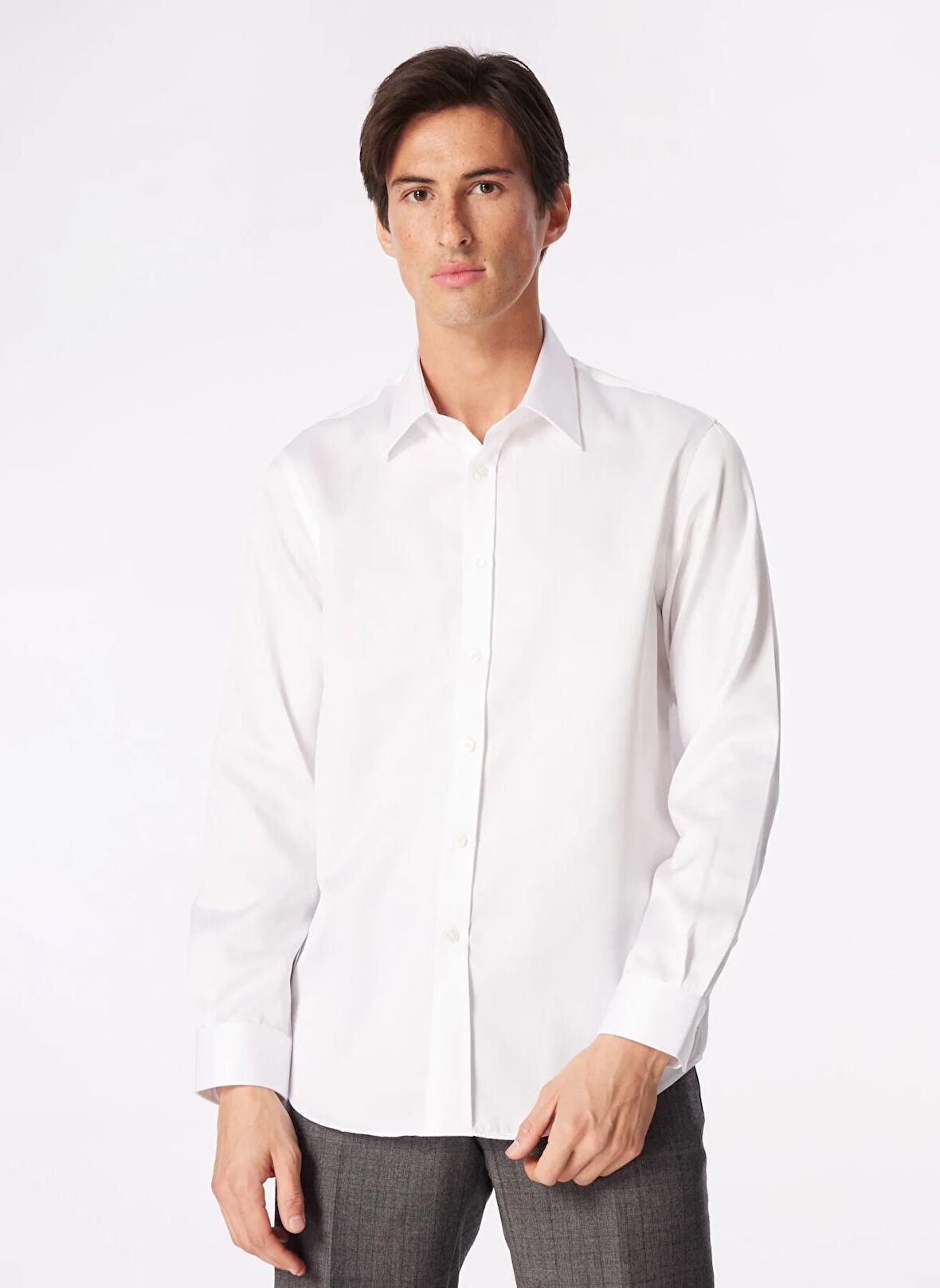 Slim Fit Klasik Yaka Beyaz Erkek Gömlek BBSS24MSH029