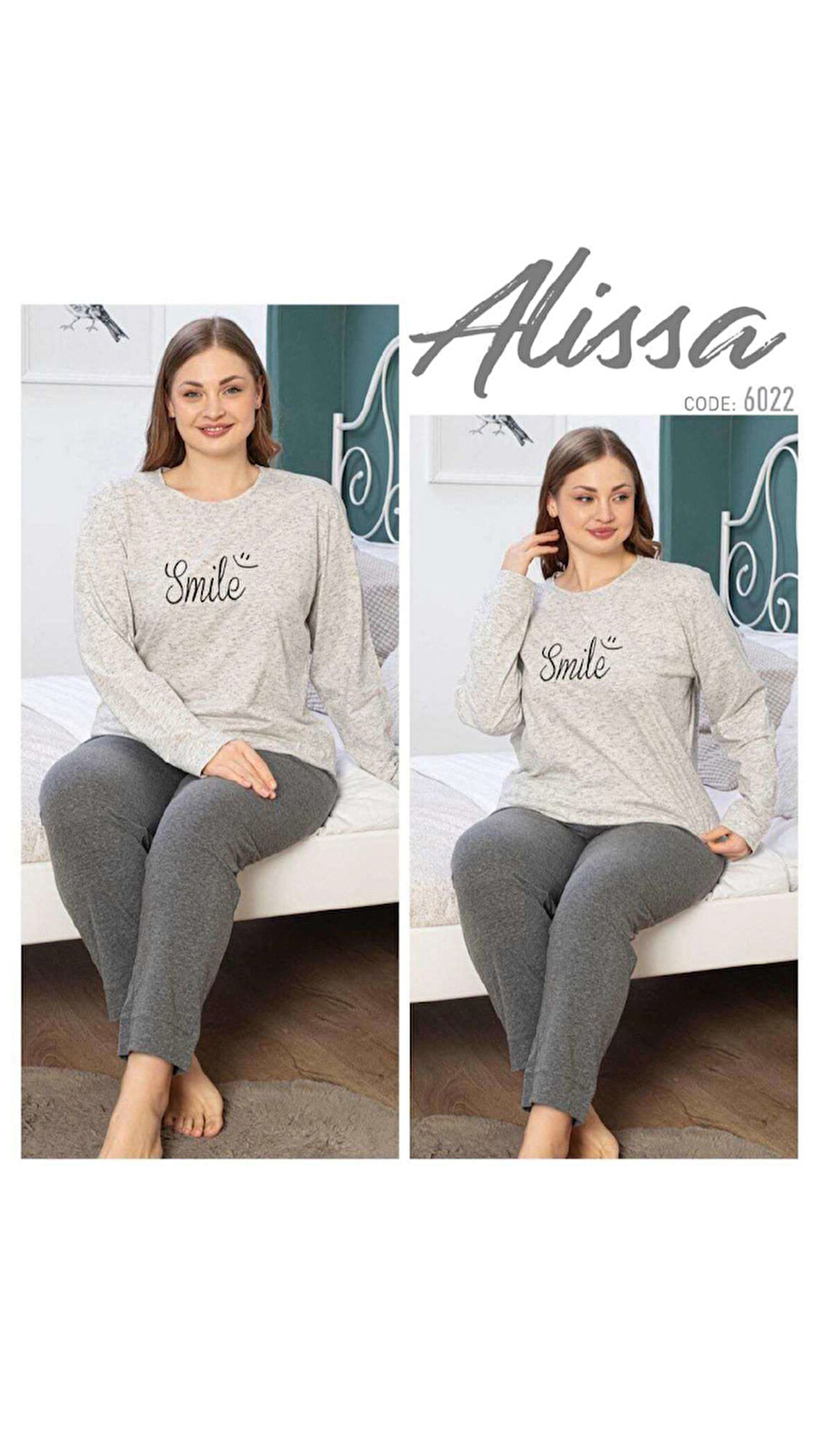 Alissa 6022 Kadın Uzun Kol O Yaka Pijama Takım