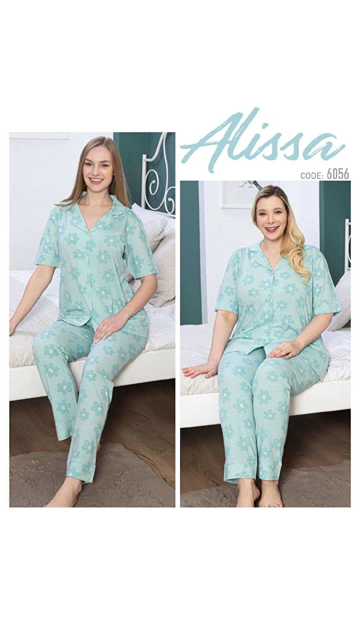 Alissa 6056 Kadın Kısa Kol Önden Düğmeli Pijama Takım
