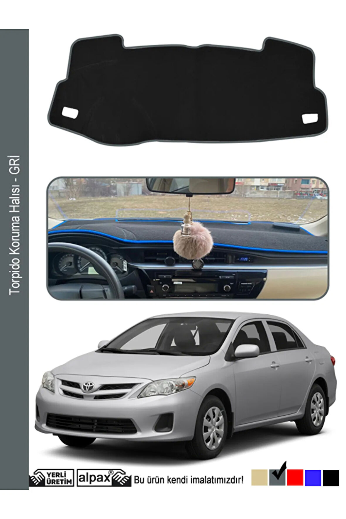 Toyota Corolla Torpido Örtüsü Halısı 2012-2019 Modele Özel Üretim - Gri Kenar