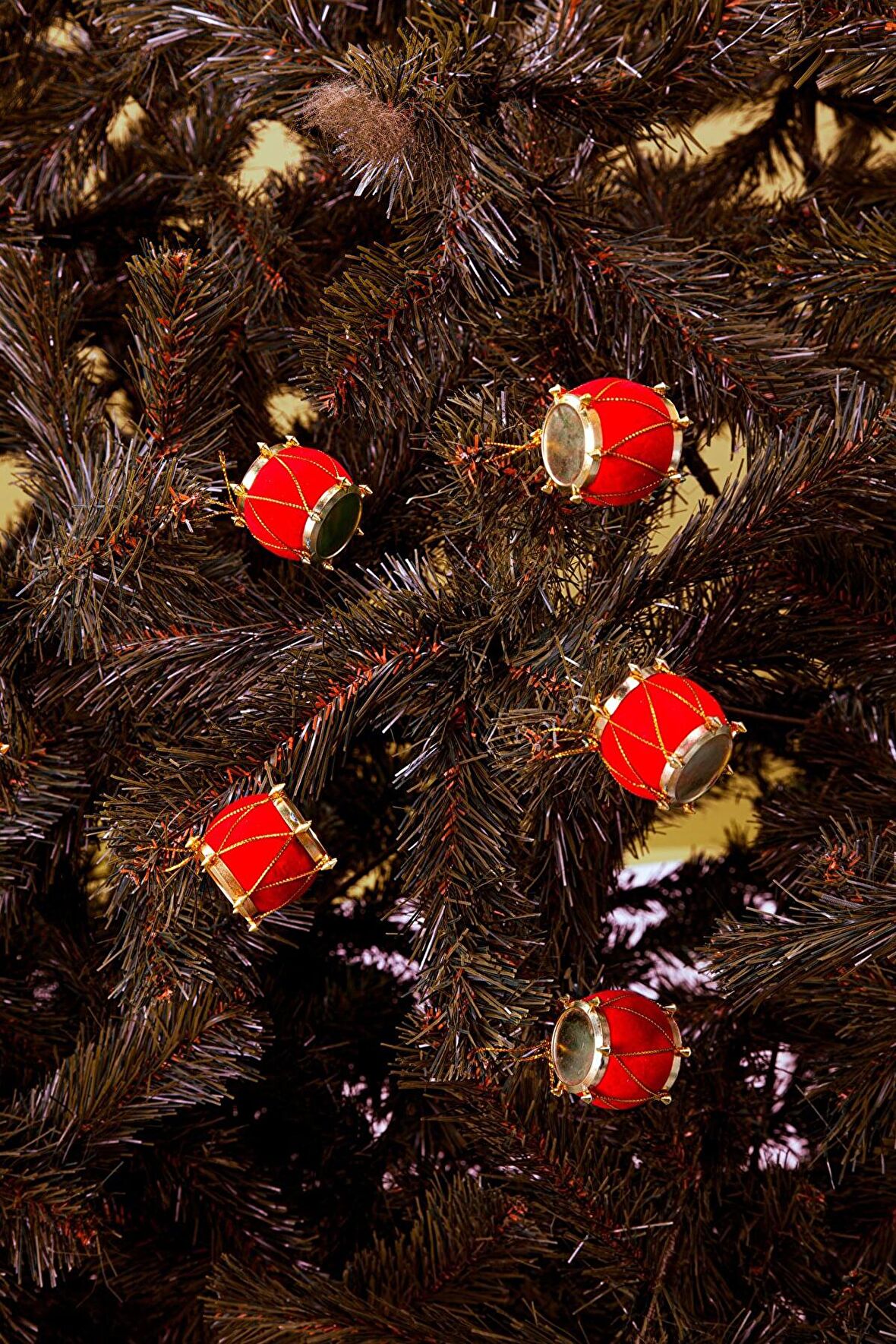 Waldern Yılbaşı Çam Ağacı 6lı Kadife Davul Süs 4cm