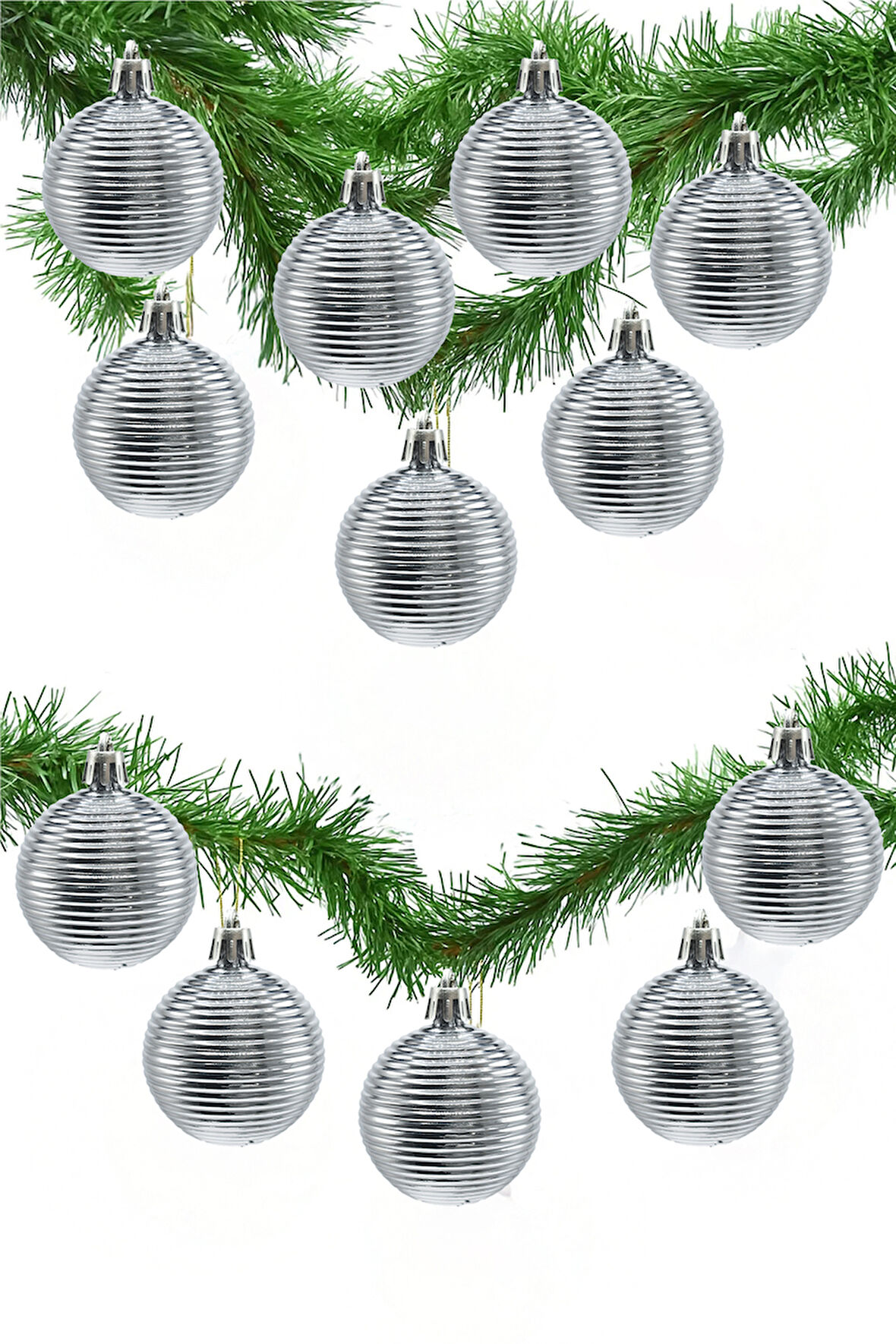 Waldern 5 cm 12li Cici Top Parlak Yılbaşı Ağaç Süsü Gümüş