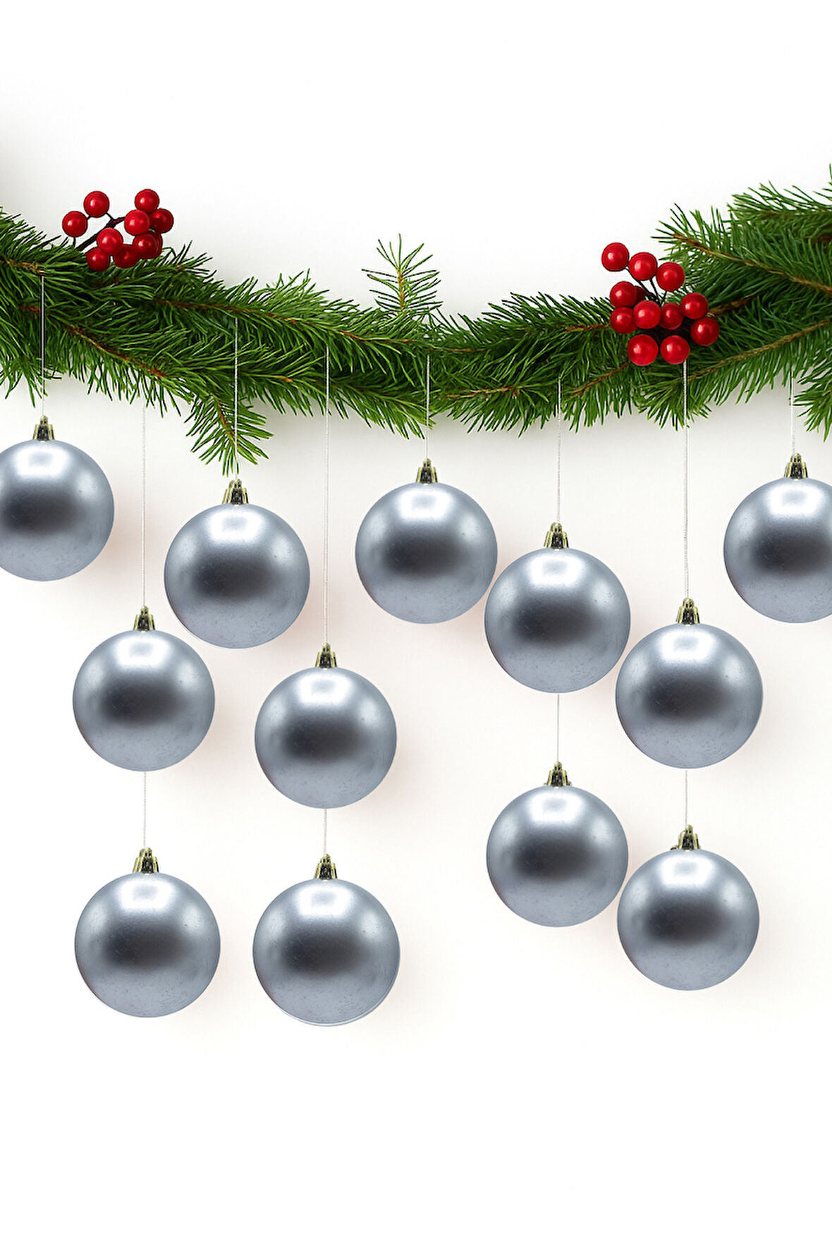Waldern Yılbaşı Çam Ağacı Süsü Gümüş 4 cm Mat 12li Cici Top