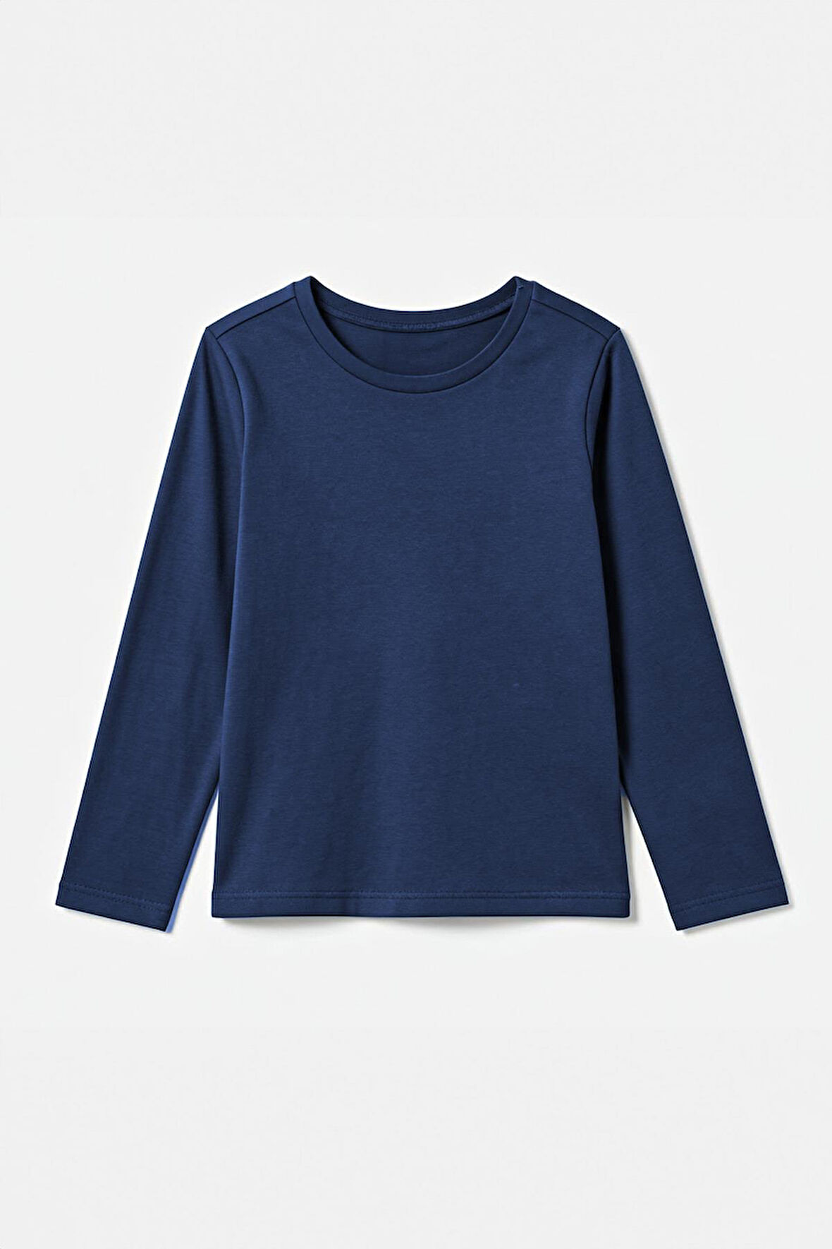 %100 Pamuklu Kız ve Erkek Çocuk  Unisex Uzun Kollu Basic Tshirt İndigo