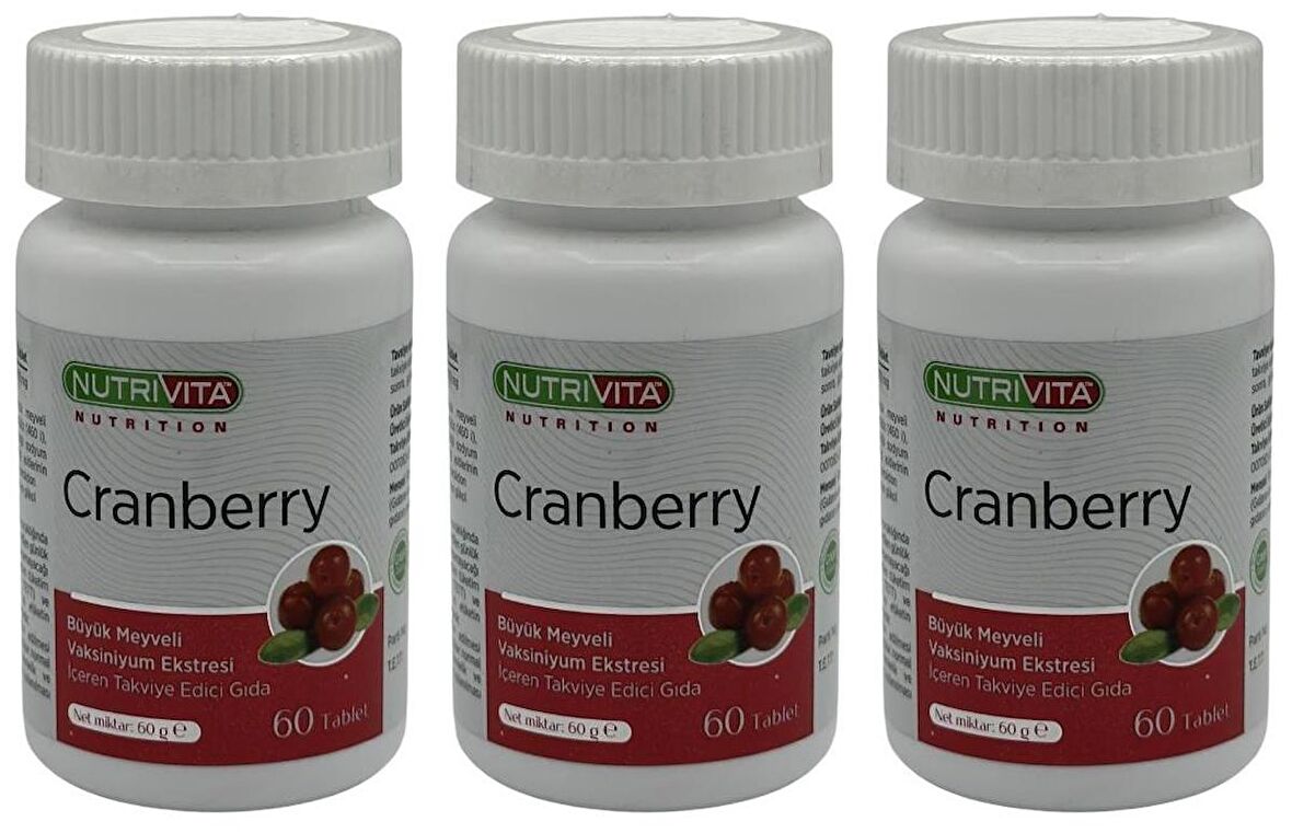 Cranberry 500 Mg 3x60 Tablet Büyük Meyveli Vaksiniyum