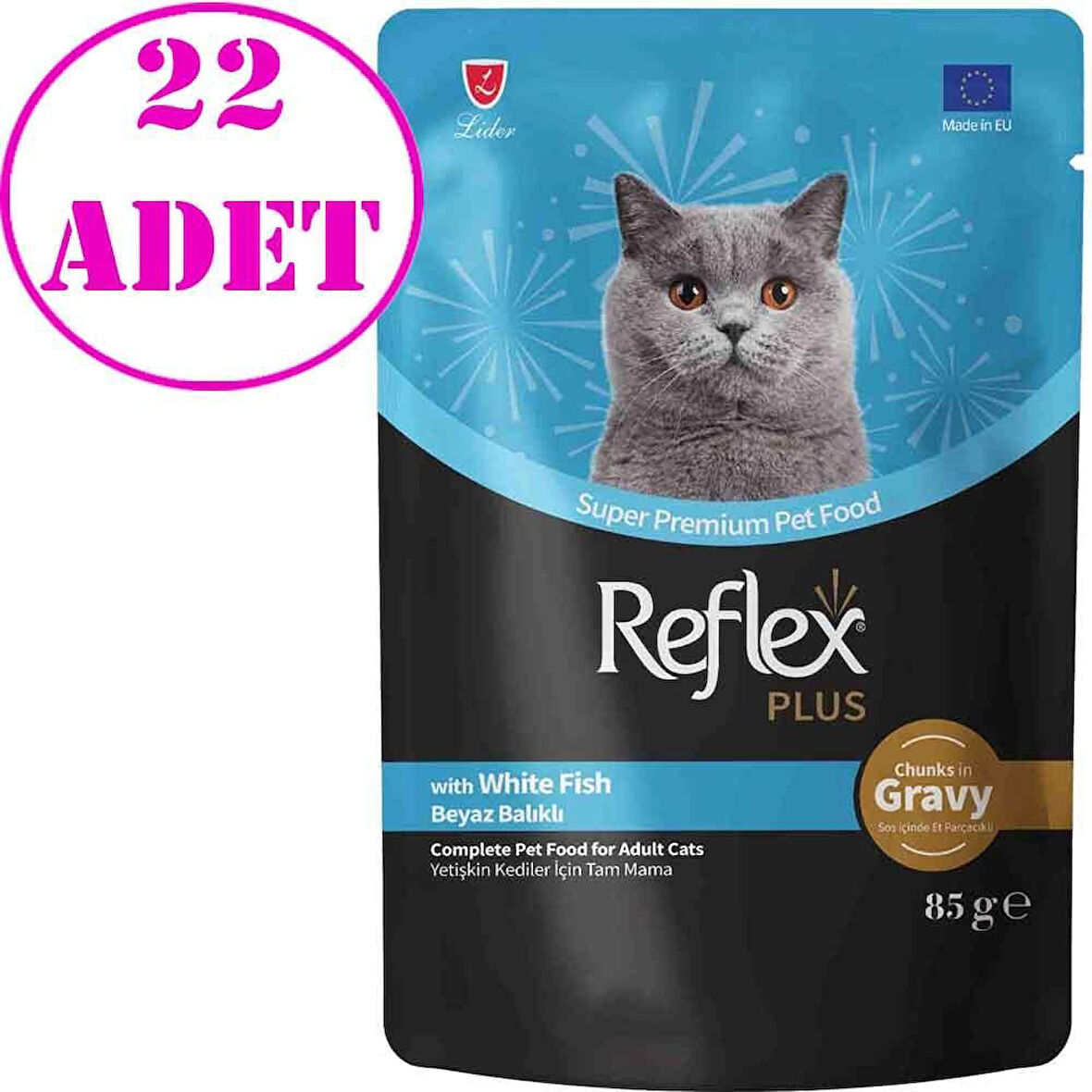 Reflex Plus Sos İçinde Beyaz Balıklı Kedi Konservesi 85gr 22 AD