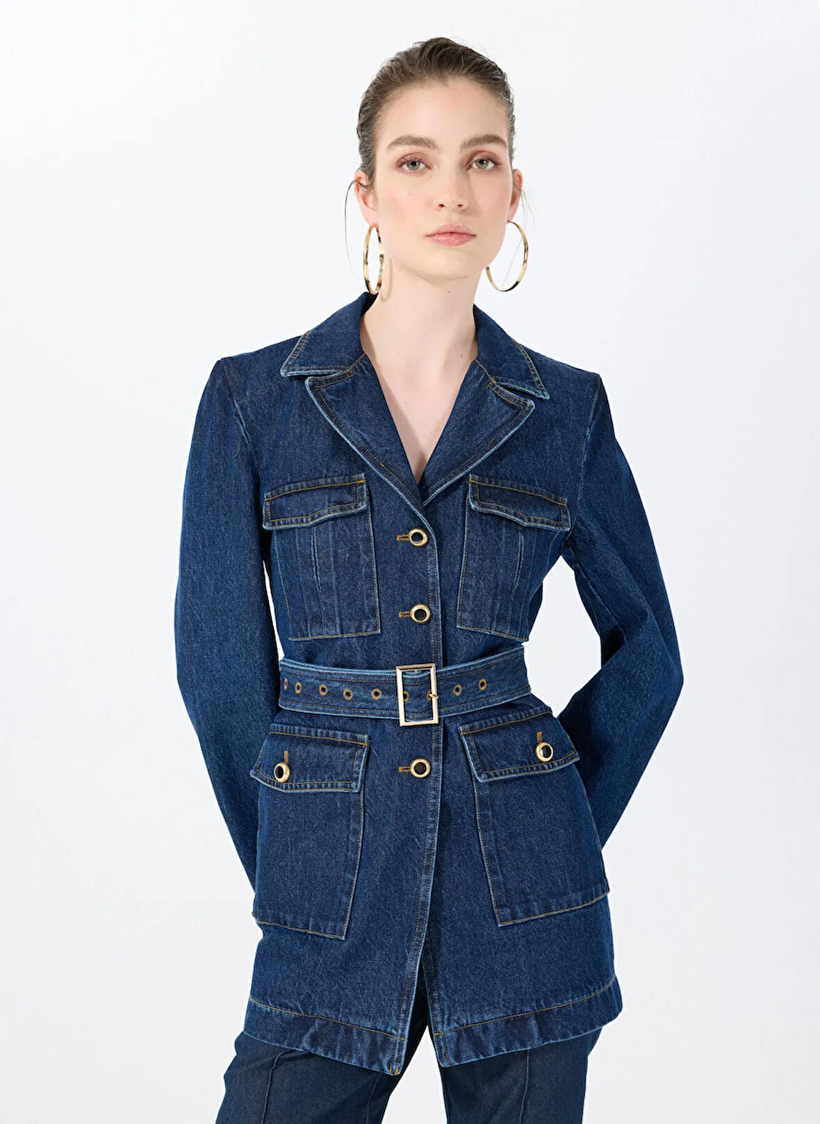 Sorbe Lacivert Kadın Denim Ceket MILITARDENIMJACKET2014