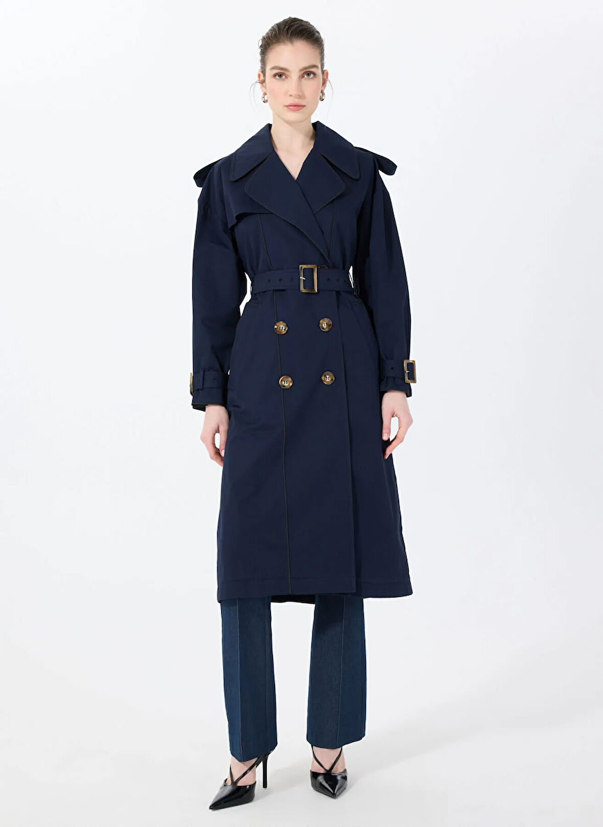 Sorbe Lacivert Kadın Trençkot MASCULINE TRENCH 9018