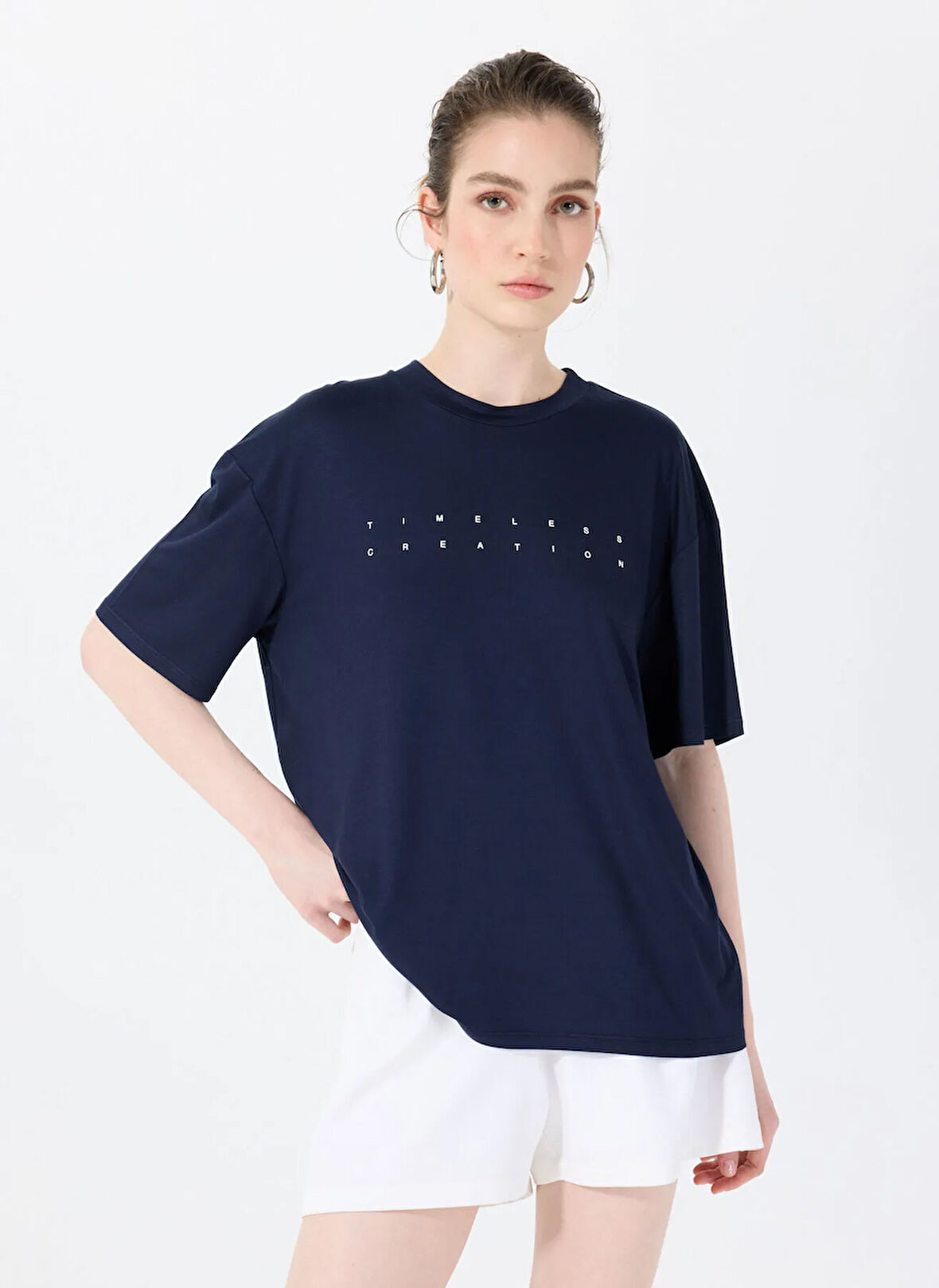 Sorbe Bisiklet Yaka Lacivert Kadın T-Shirt THE RELAX TSHIRT 4010