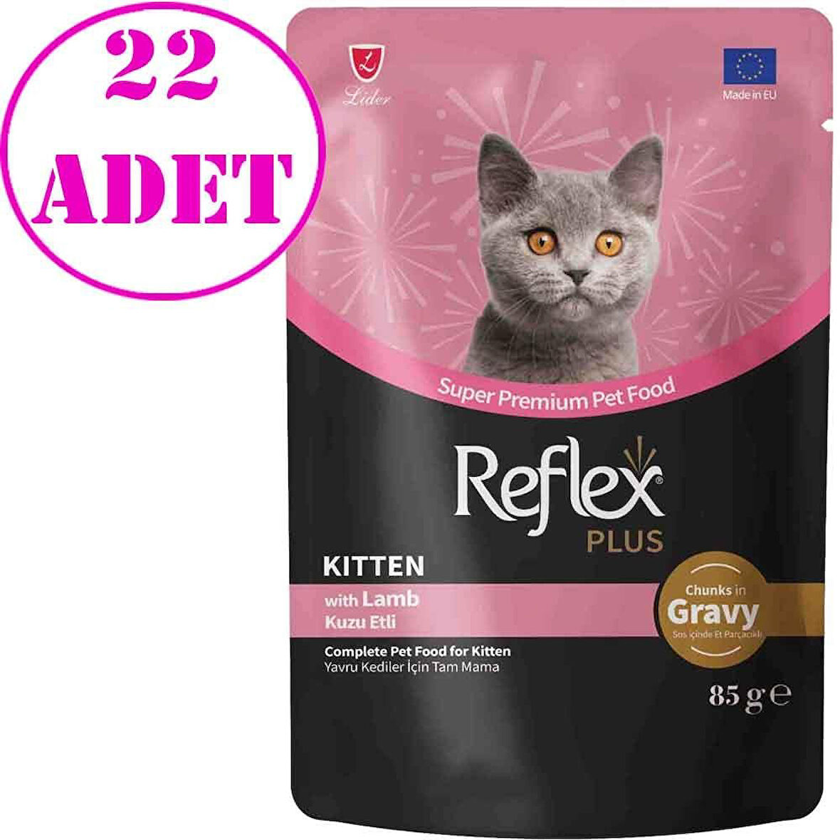 Reflex Plus Sos İçinde Kuzu Etli Yavru Kedi Konservesi 85 Gr 22 AD