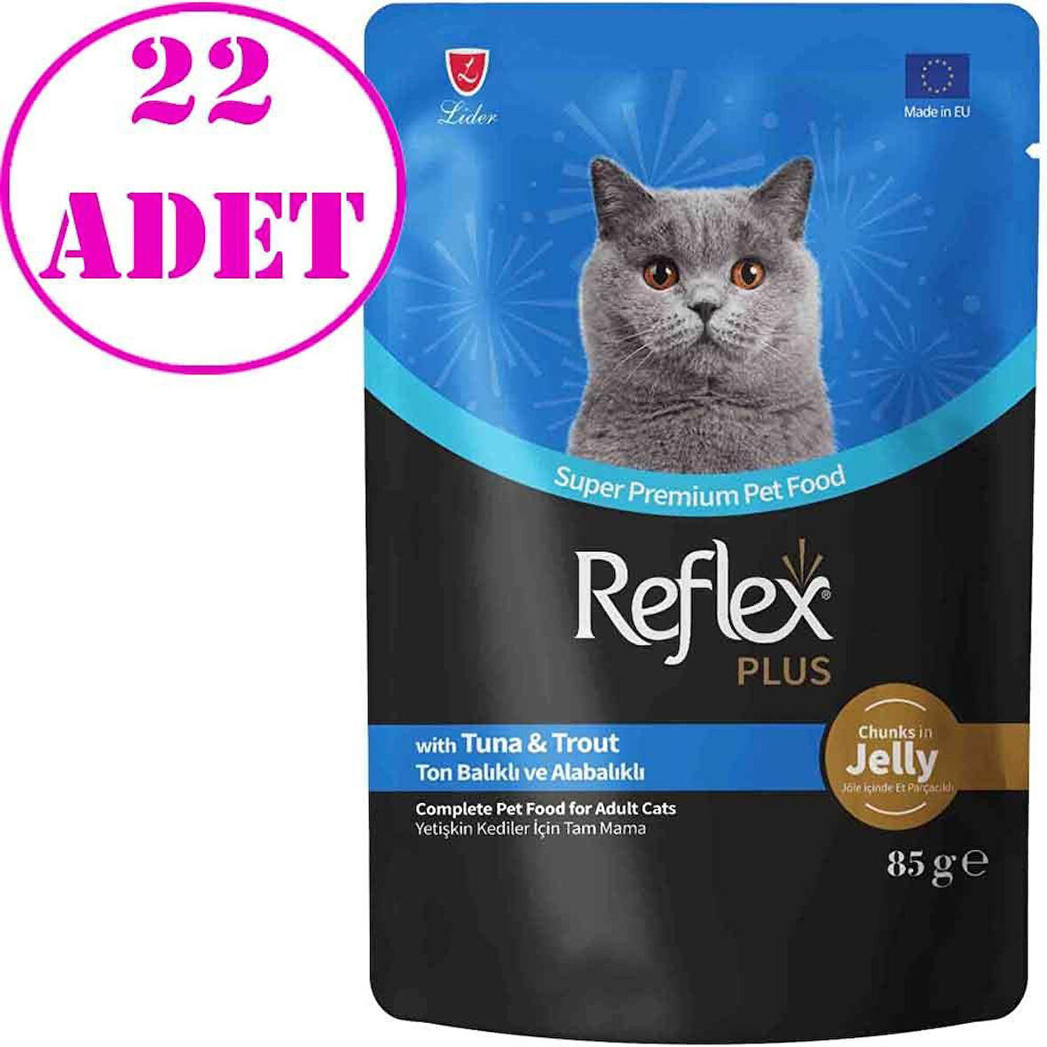 Reflex Plus Jöle İçinde Ton Balıklı ve Alabalıklı Kedi Konservesi 85 Gr 22 AD